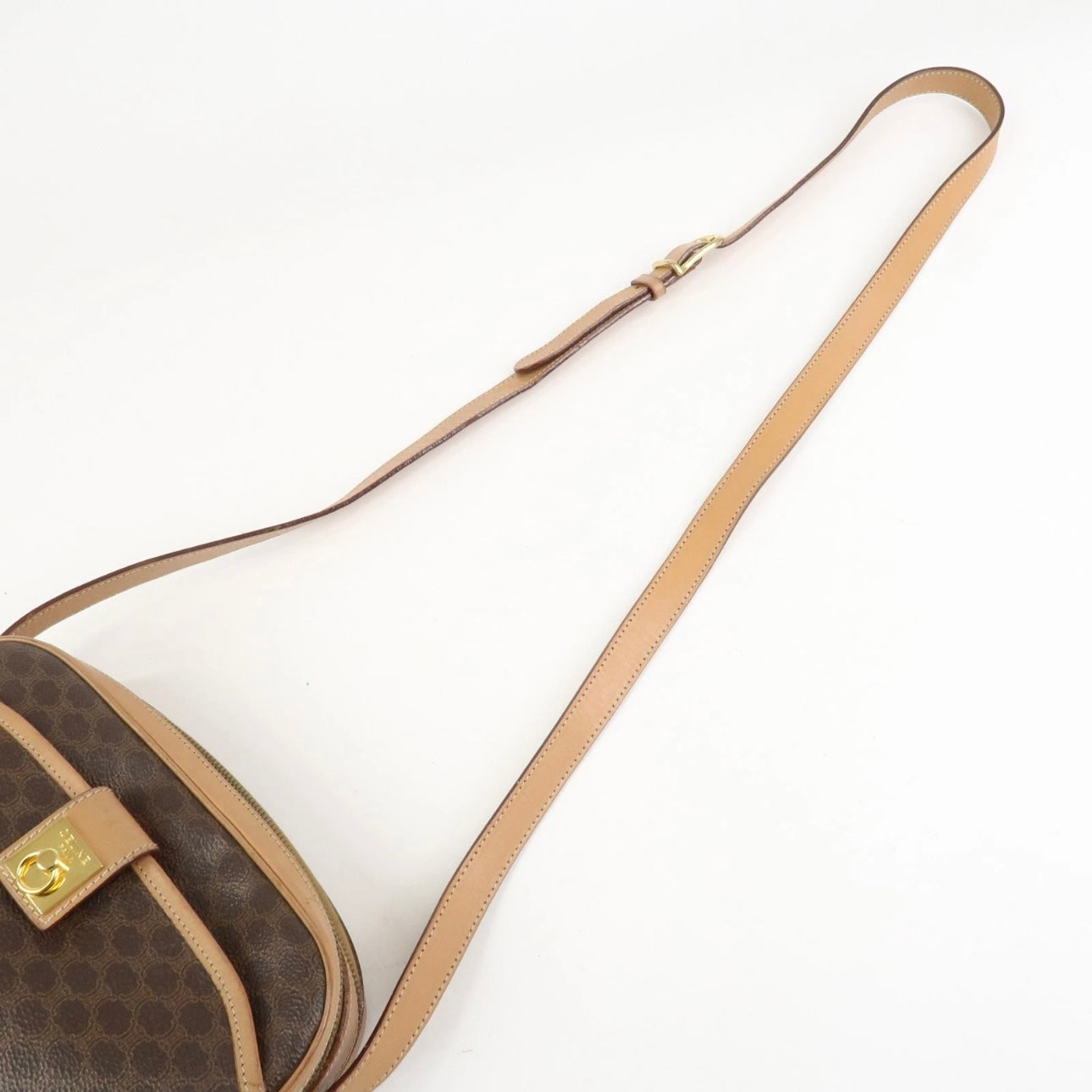 CELINE Macadam Leather Shoulder Bag Beige Brown Gold