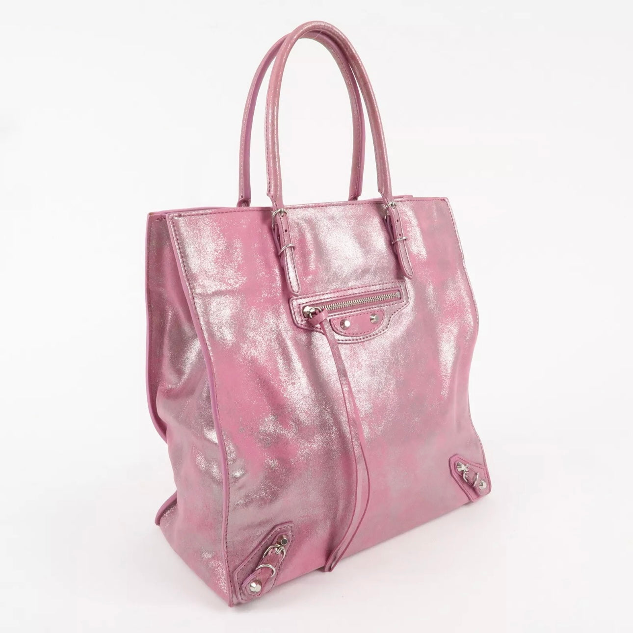 The Paper Leather Tote Bag Metallic Pink