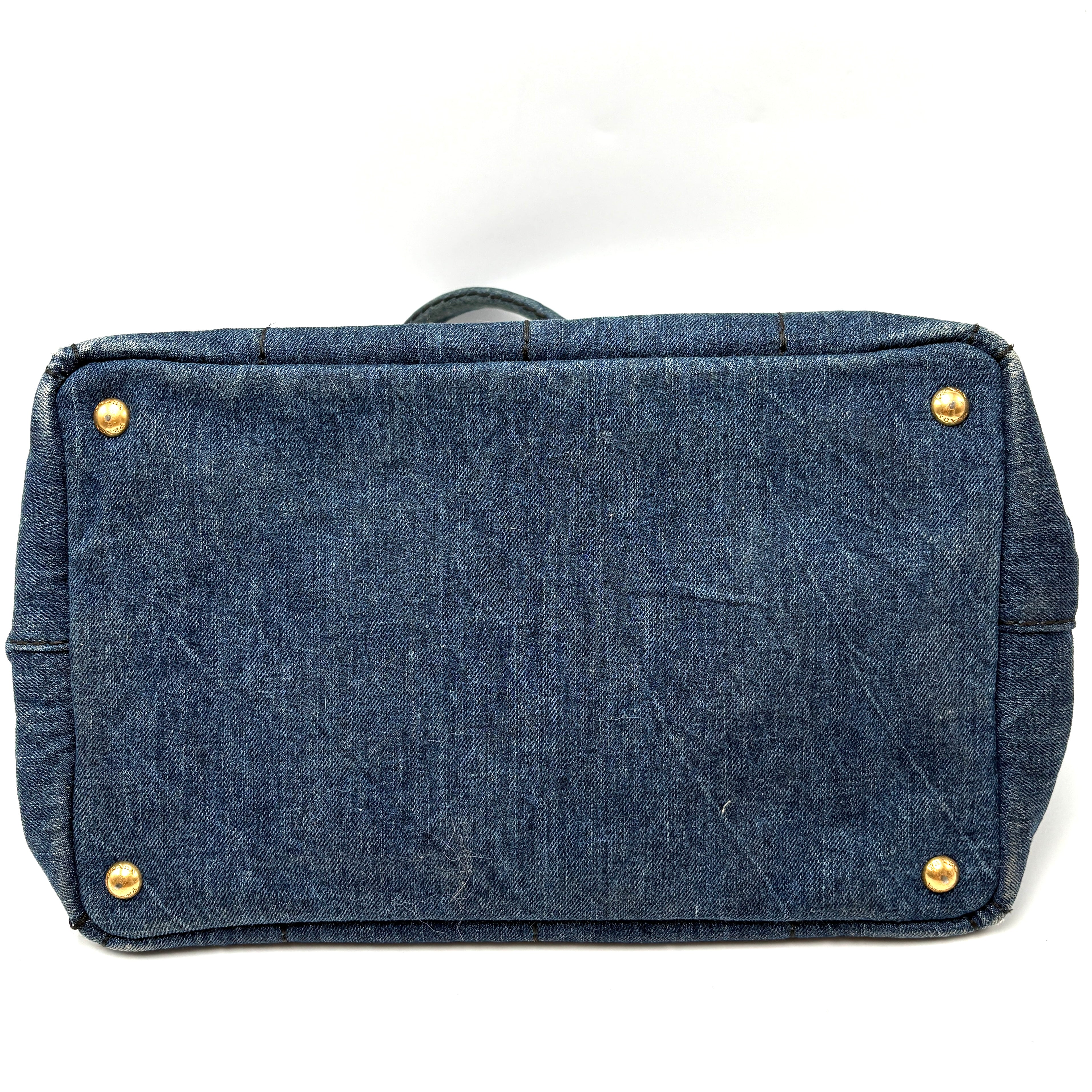 PRADA CANAPA LARGE CANVAS TOTE BAG HAND BAG DENIM BLUE