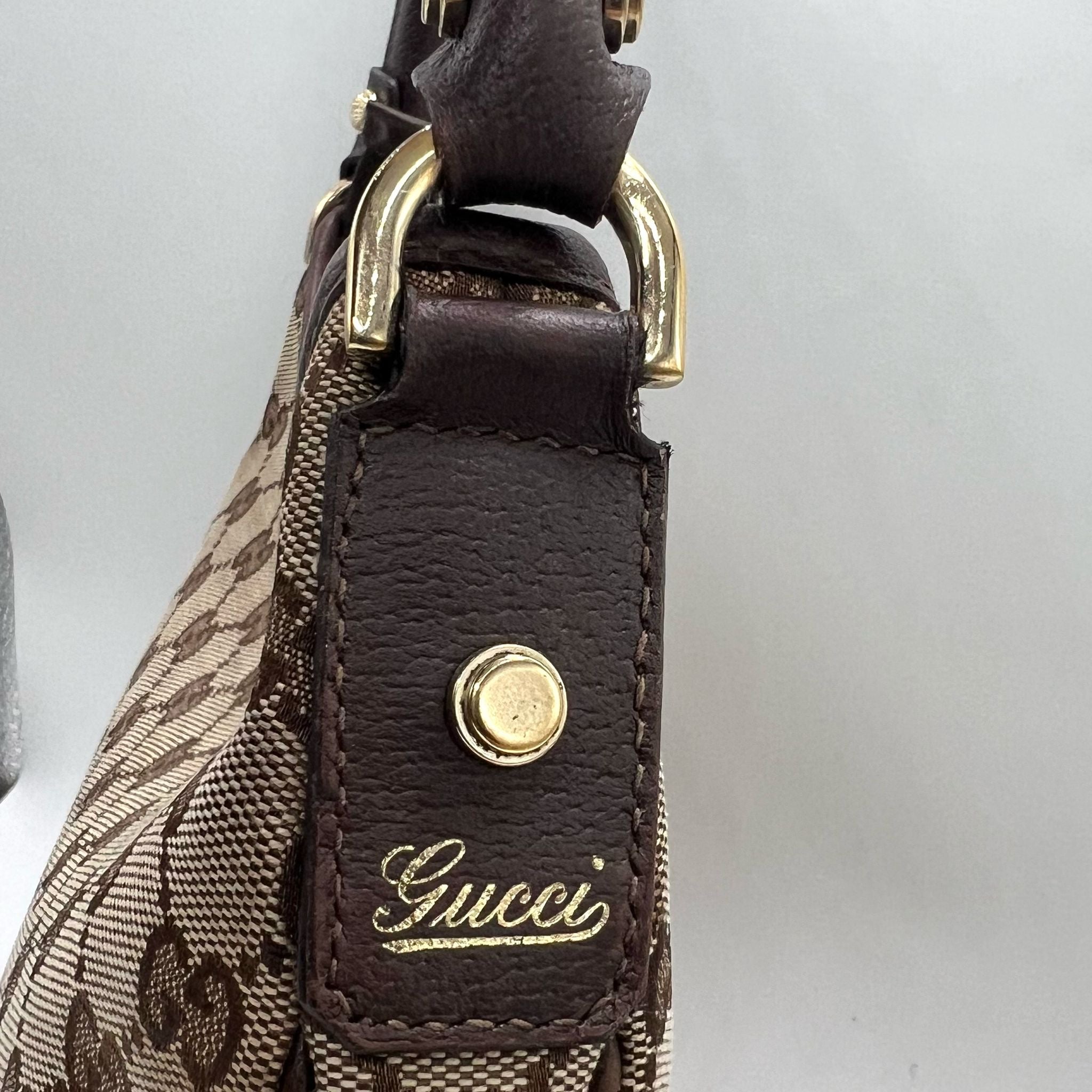 GUCCI ABBEY GG CANVAS LEATHER SHOULDER BAG