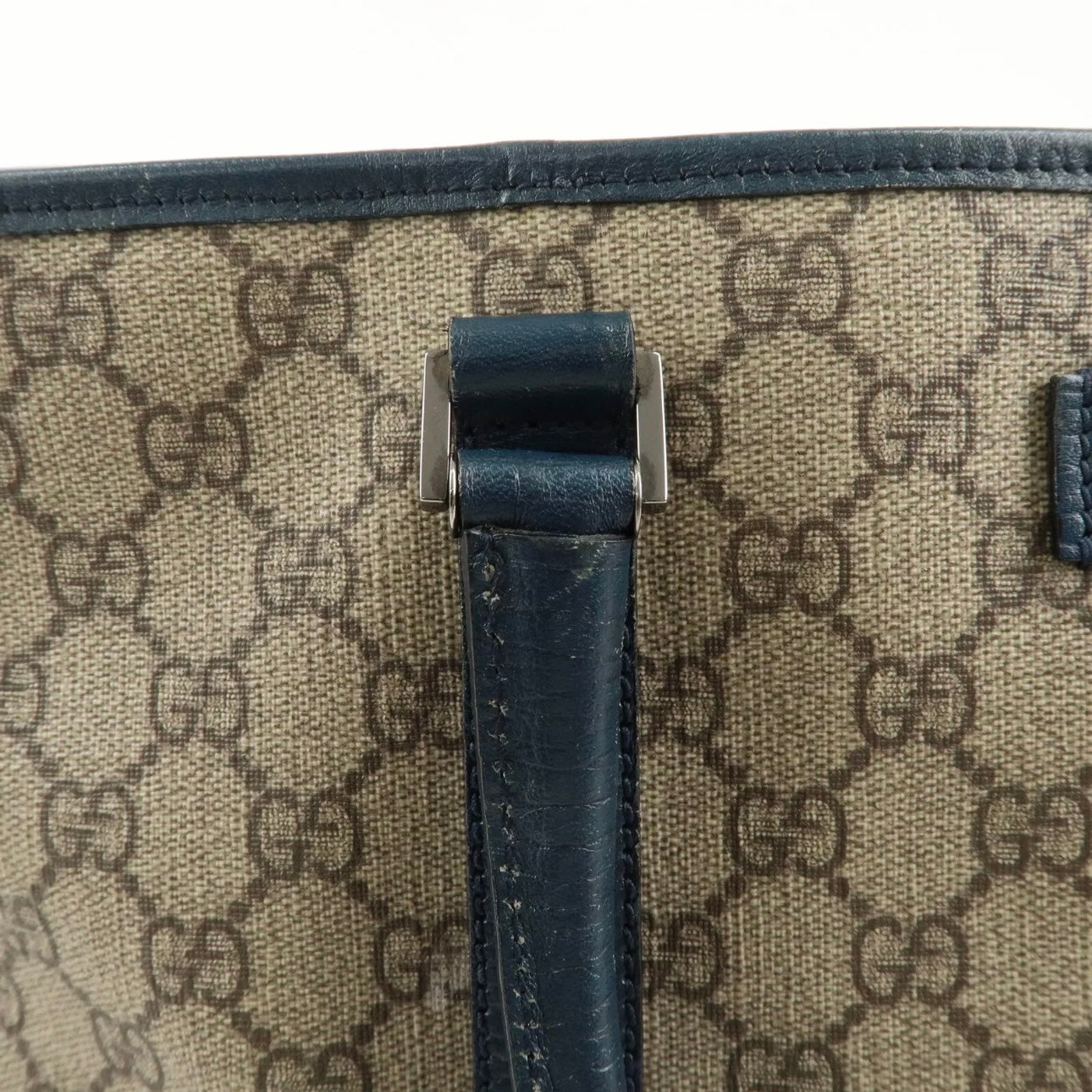 GG Supreme Leather Tote Bag Beige Navy