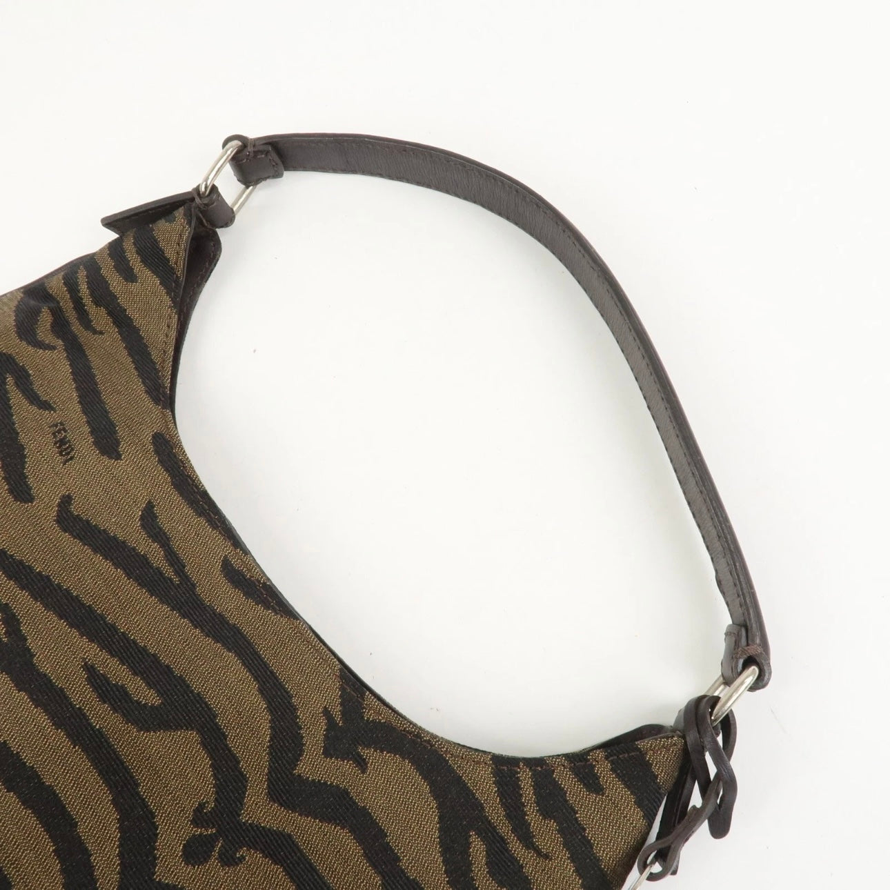 FENDI Canvas Leather Shoulder Bag Hand Bag Zebra Motif