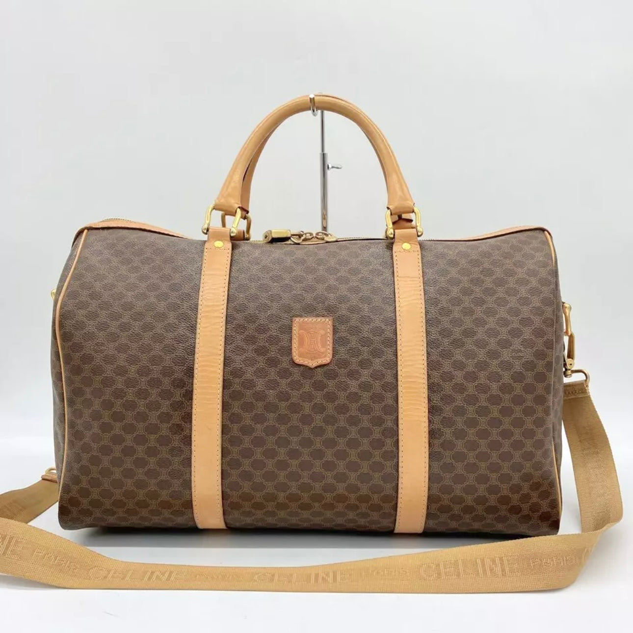 Celine 2-way Boston bag, macadam pattern, PVC, dark brown.