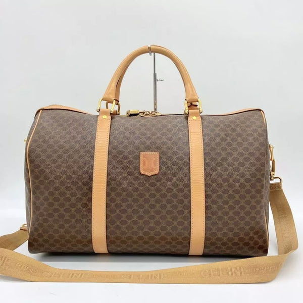 Celine 2-way Boston bag, macadam pattern, PVC, dark brown.