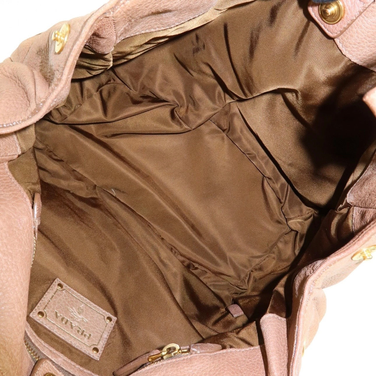 PRADA Leather Shoulder Bag Hand Bag Light Brown