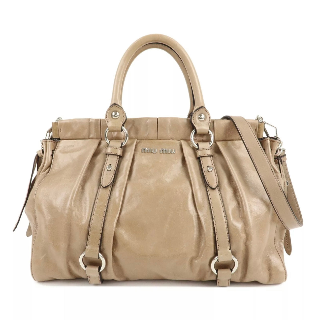 PRE ORDER! MIU MIU Leather Shoulder& Hand Bag Beige