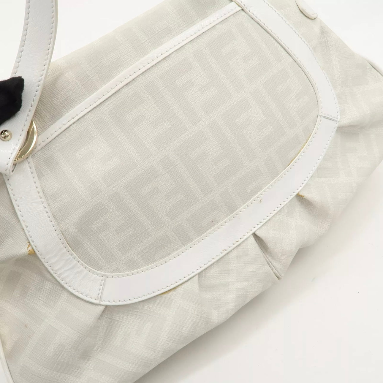 FENDI Zucca PVC Leather Shoulder Bag White Gold Hardware