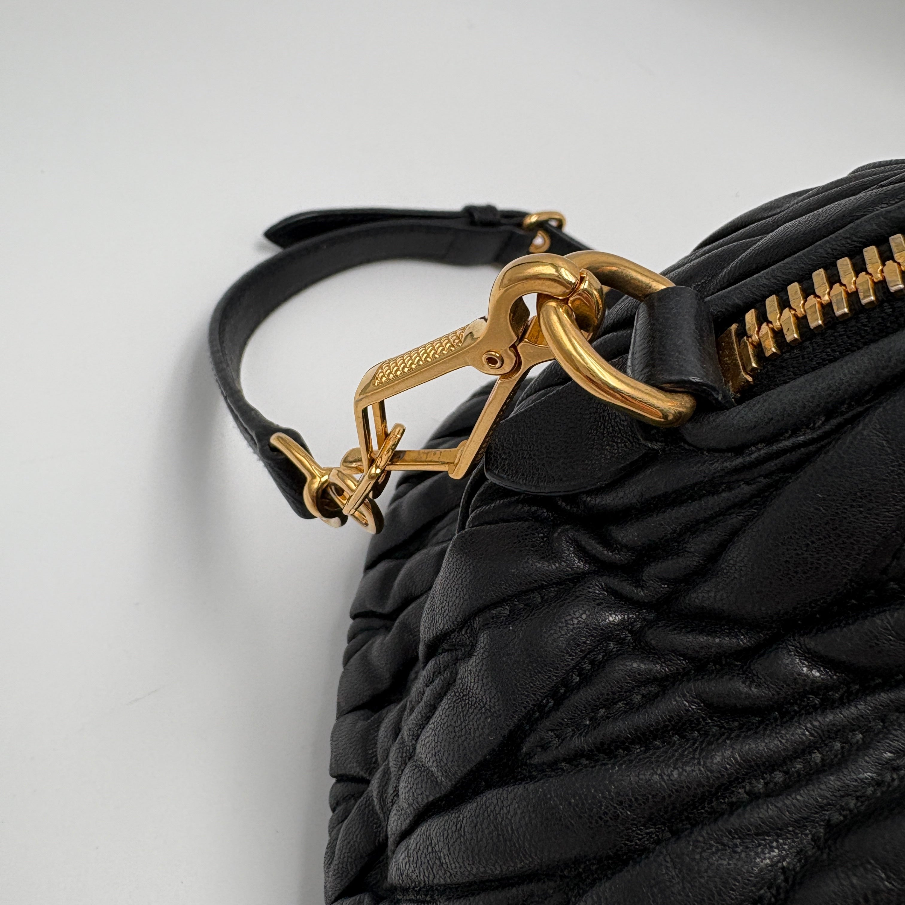 Miu Miu Matelassé Lambskin Leather Double Handle Handbag Black