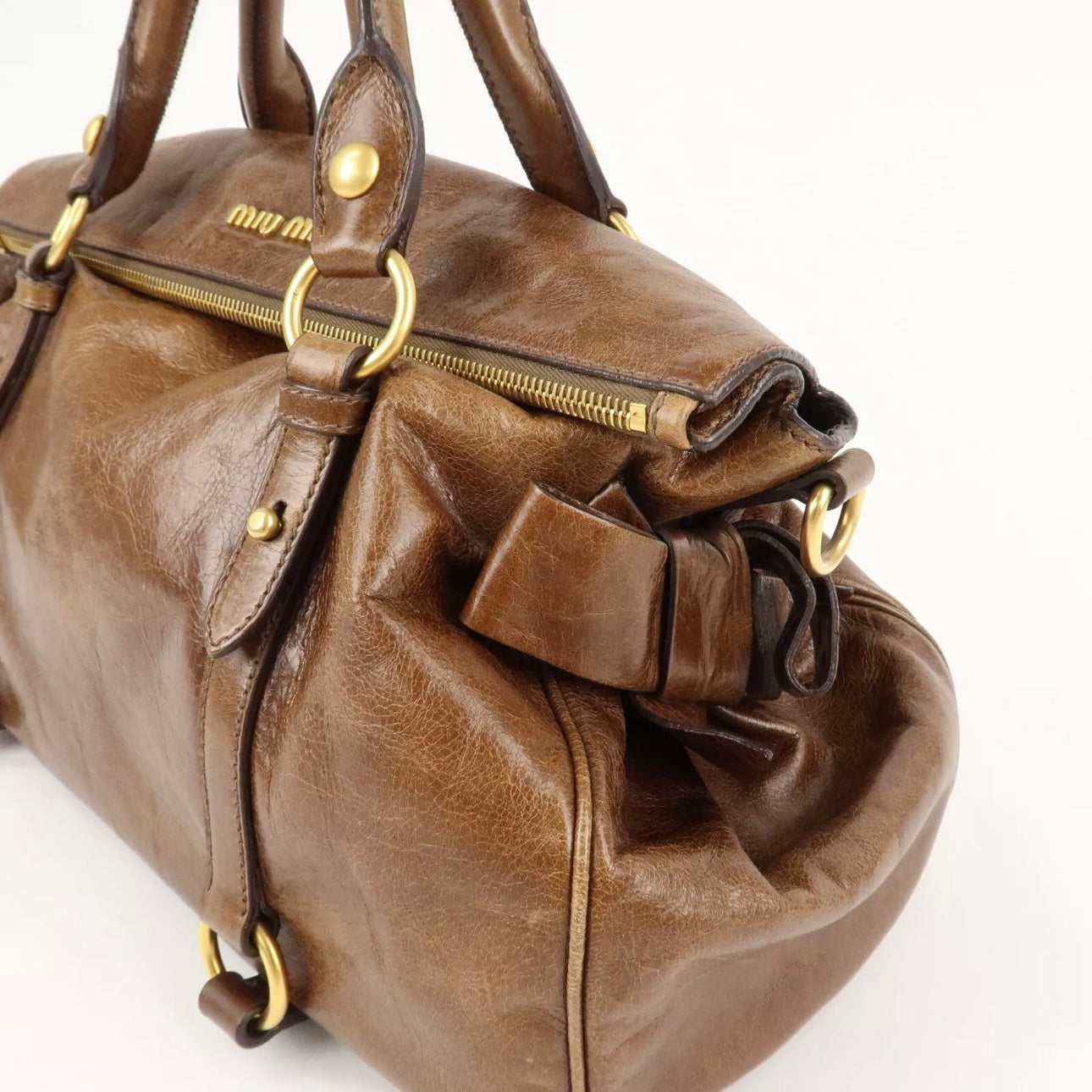 MIU MIU Leather 2Way Bag Shoulder Bag Crossbody Bag Brown