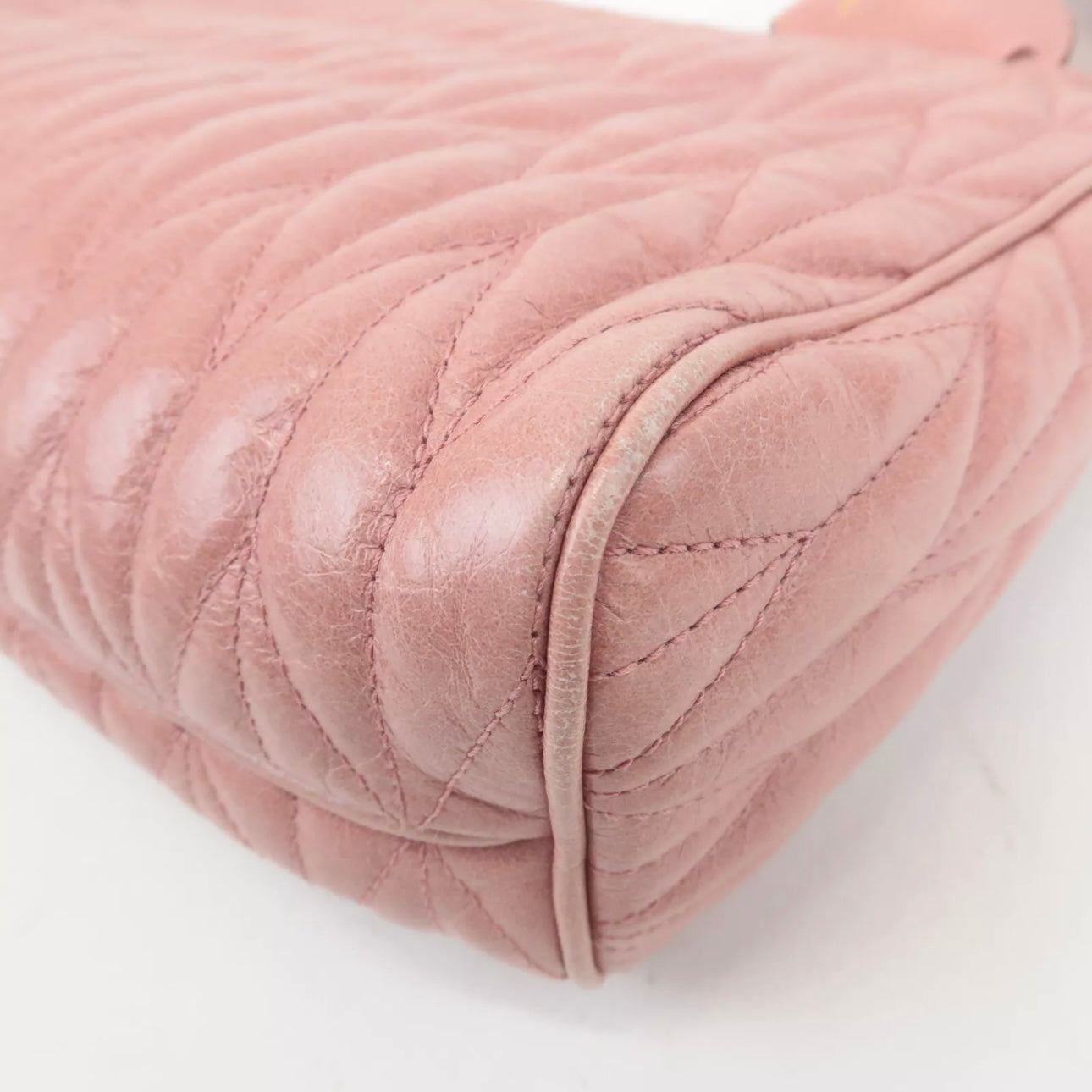 Leather Ribbon Gathered Shoulder Bag Pink