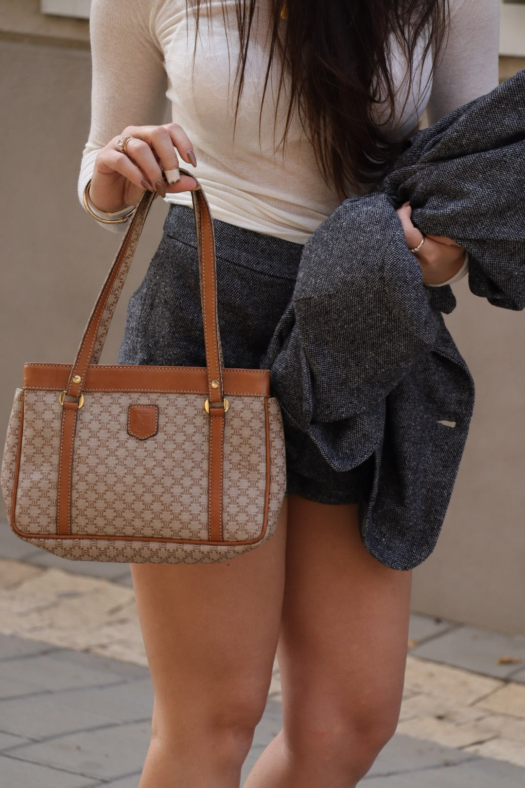 Celine Vintage Macadam Hand Tote Bag - Beige, PVC Leather