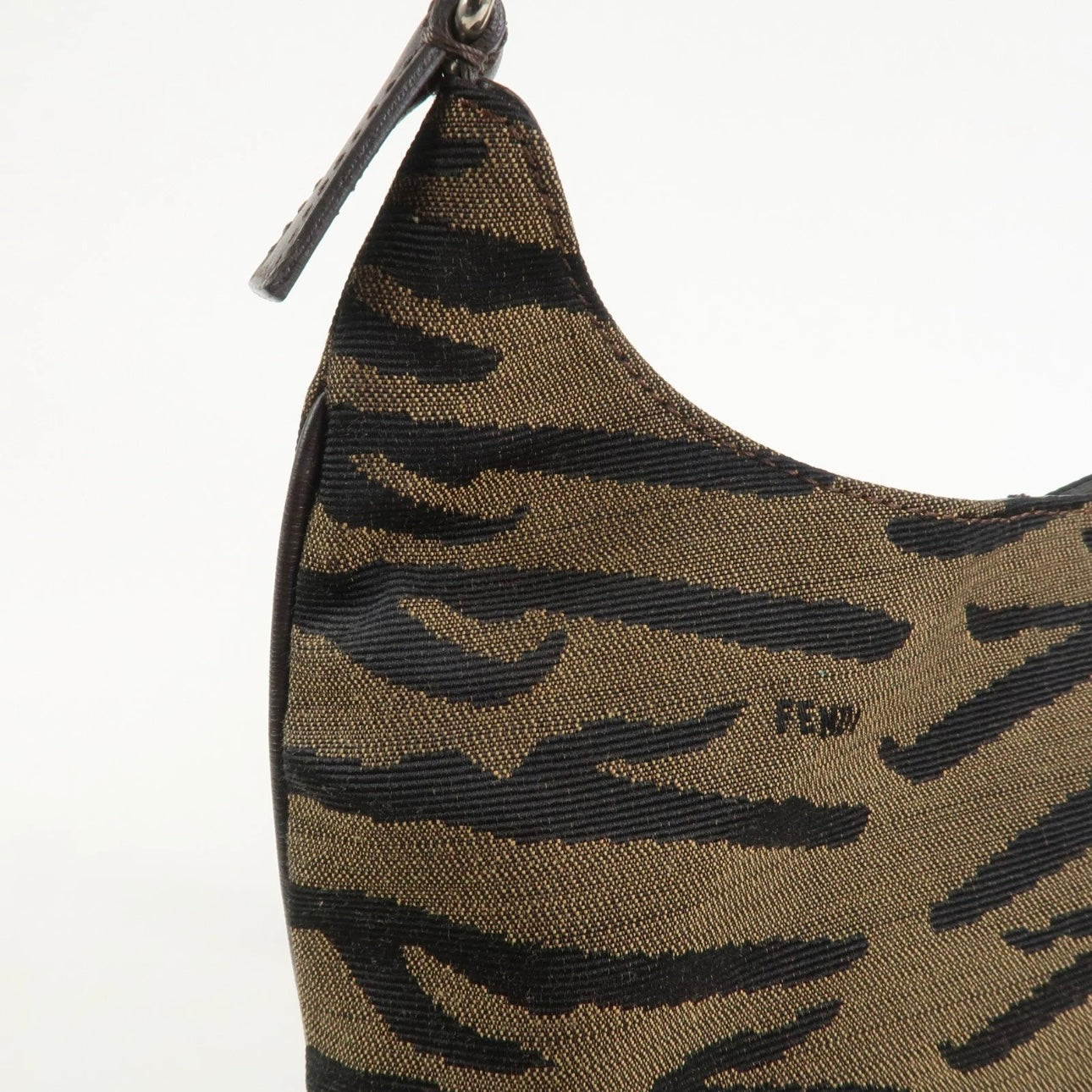 FENDI Canvas Leather Shoulder Bag Hand Bag Zebra Motif