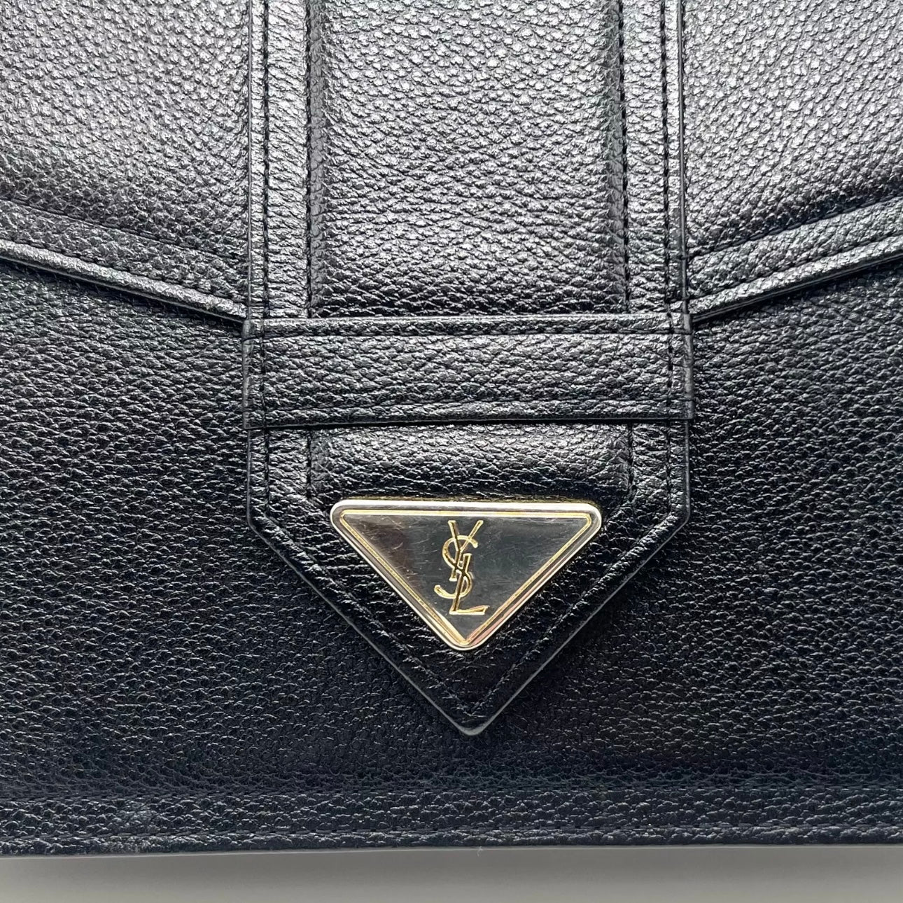 YVES SAINT LAURENT Clutch Bag Leather Black Vintage
