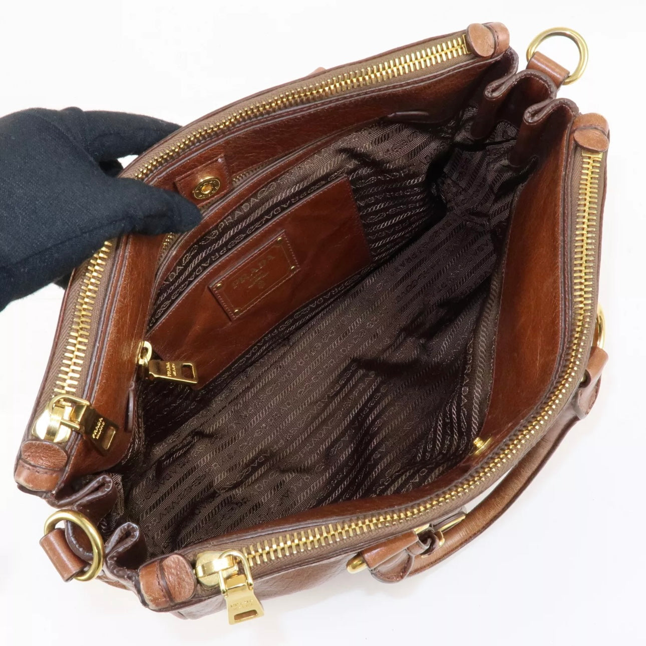 PRADA Leather Shoulder & Hand Bag Brown
