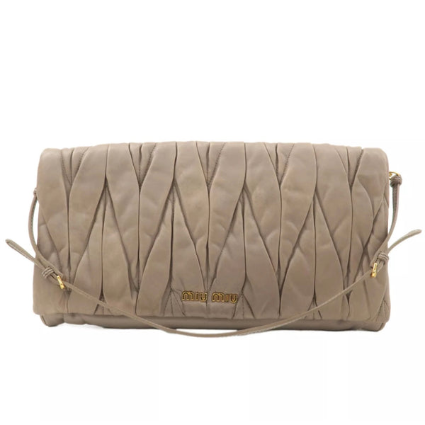 Matelasse Leather 2way Clutch Shoulder Bag Greige 