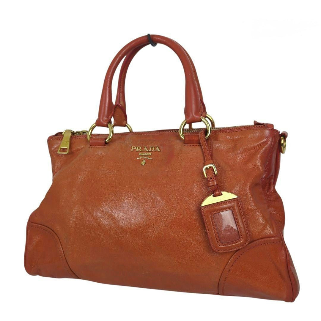 Prada Vitello Shine Shoulder Handbag - Orange, Leather