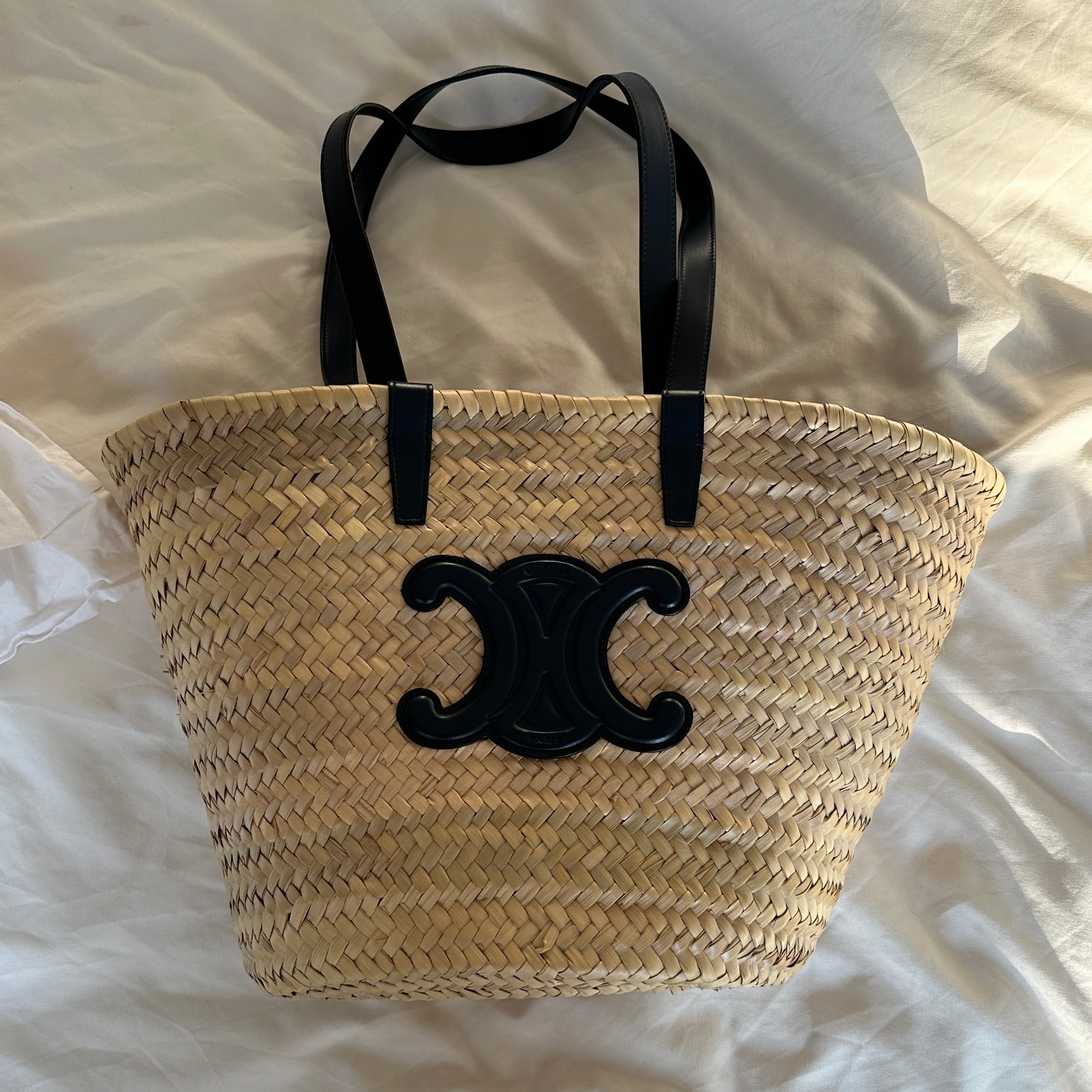Triomphe Panier Shoulder Basket Bag Raffia