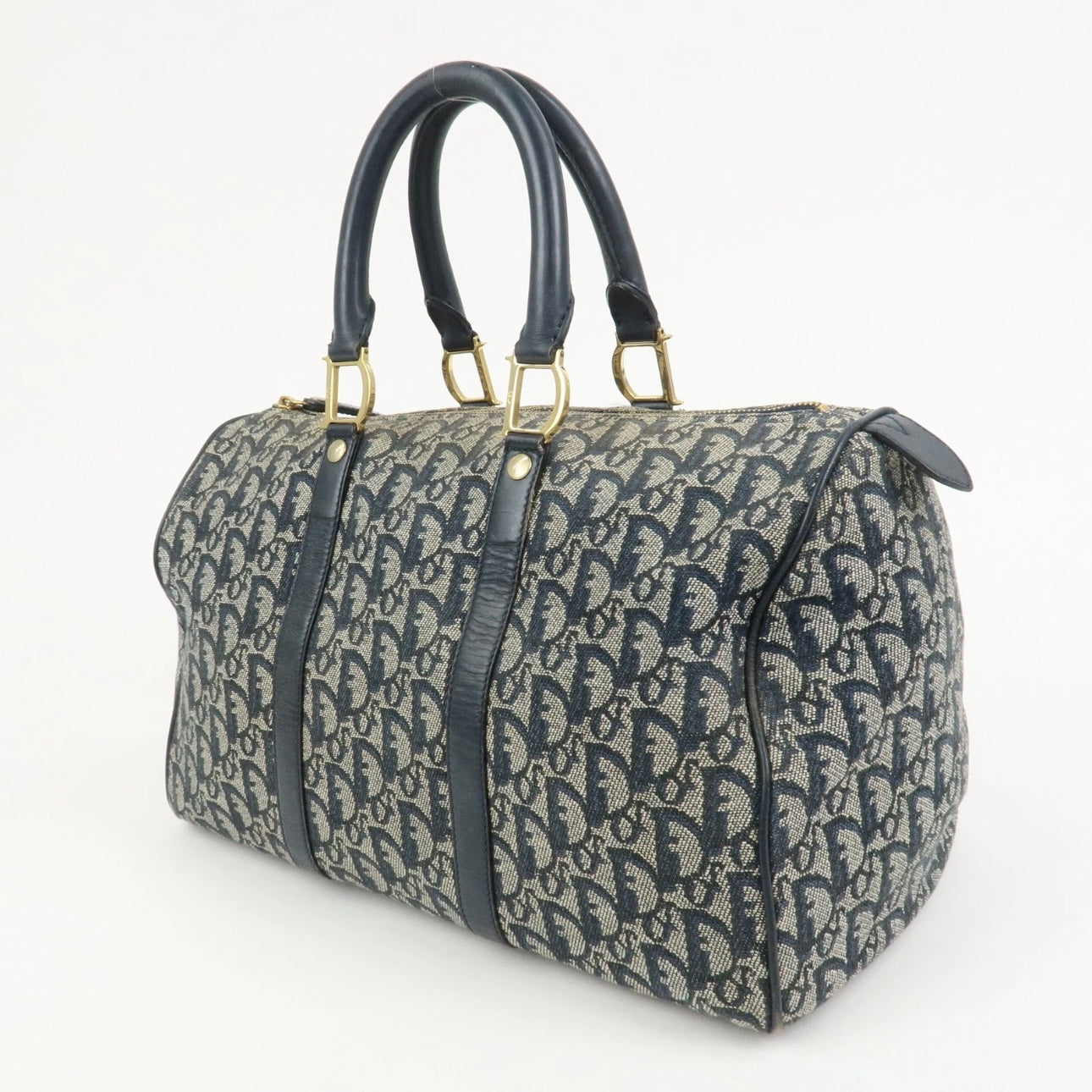 Christian Dior Jacquard Boston-  Navy, Leather.