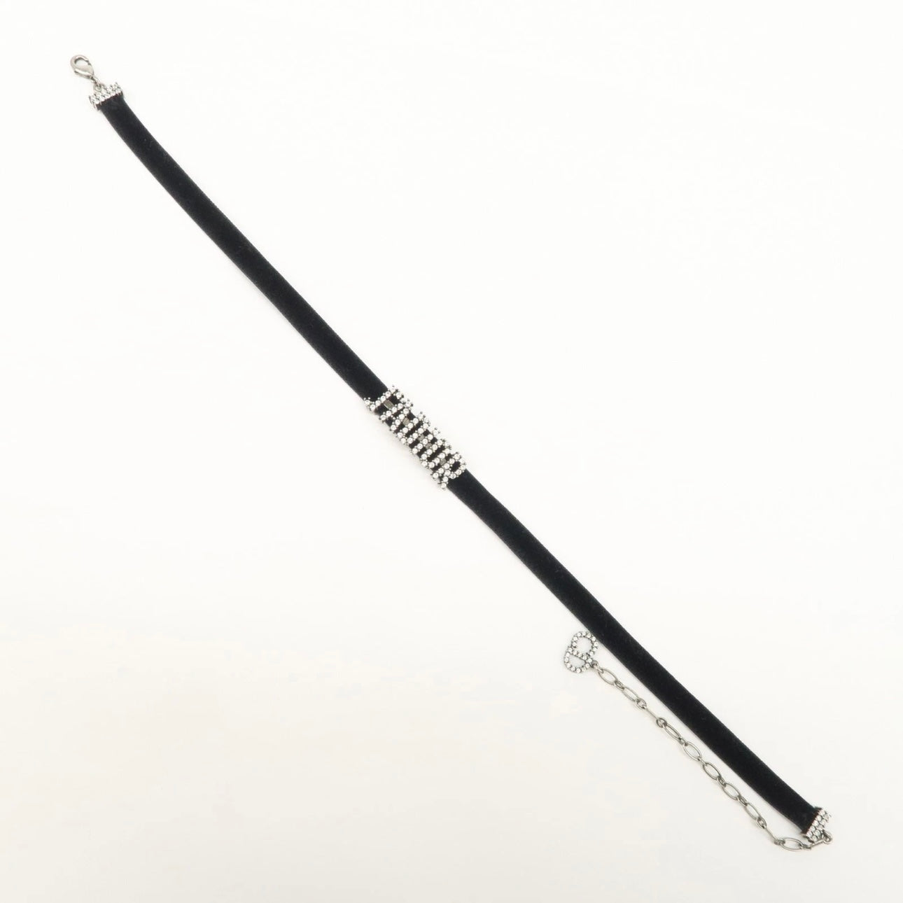 Christian Dior Metal Velour Rhine Stone Choker- Black Silver