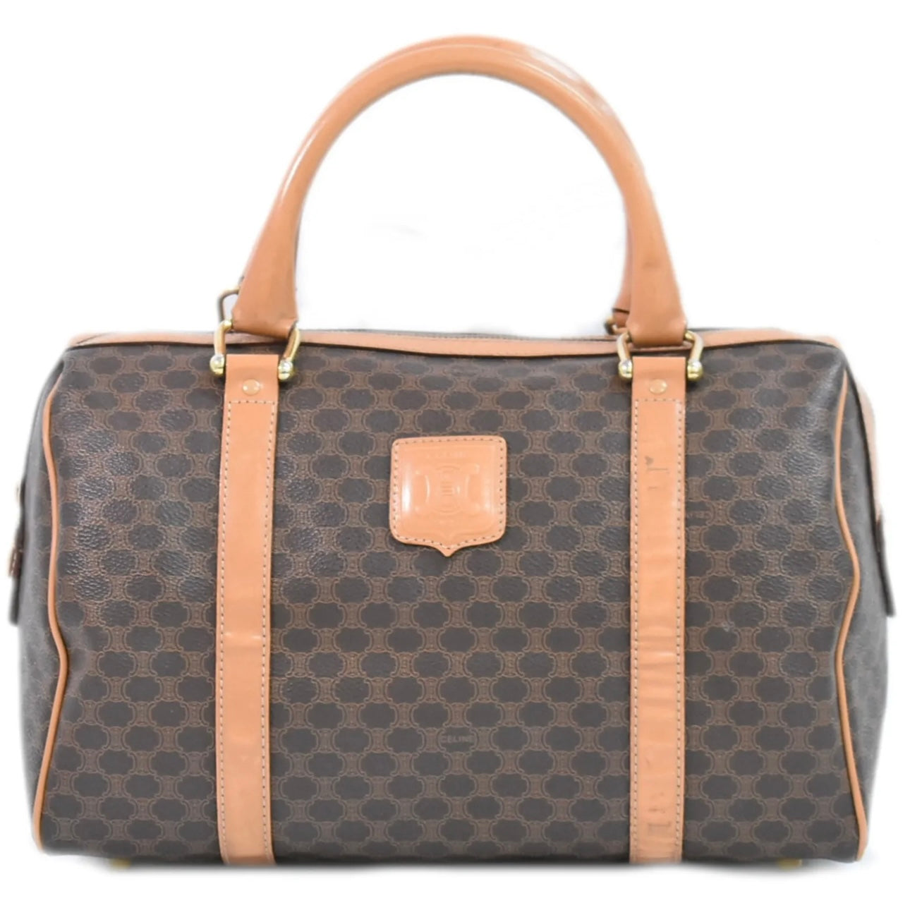 Celine Macadam PVC Boston Handbag Brown
