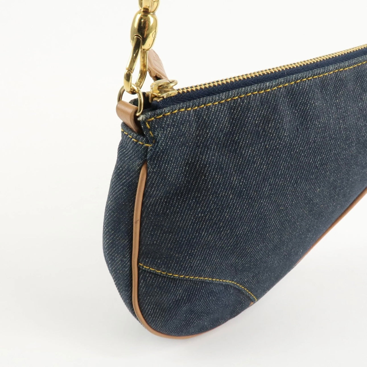 Christian Dior Saddle Pouch Denim Leather Hand Bag Shoulder Bag Indigo