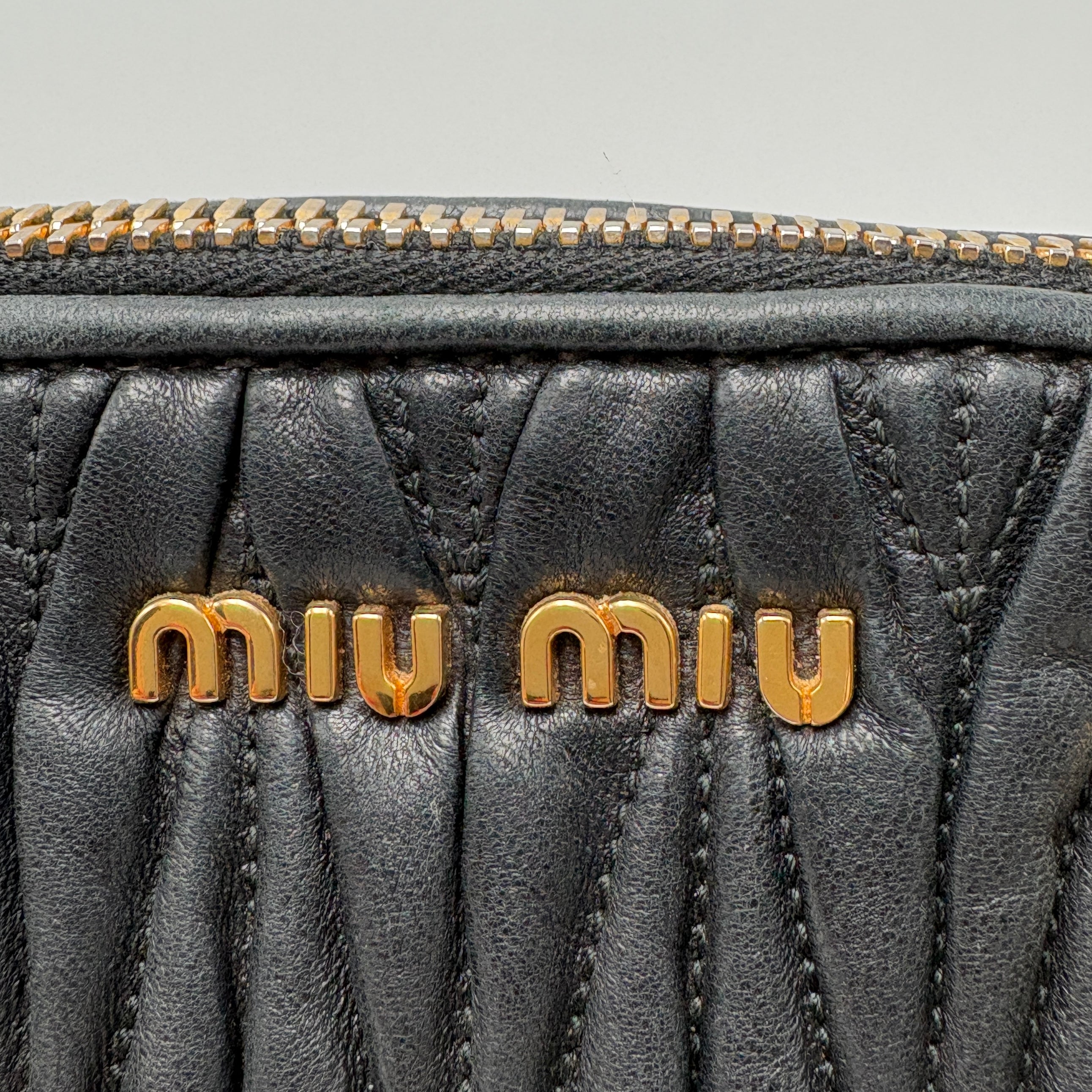 Miu Miu Matelassé Lambskin Leather Double Handle Handbag Black