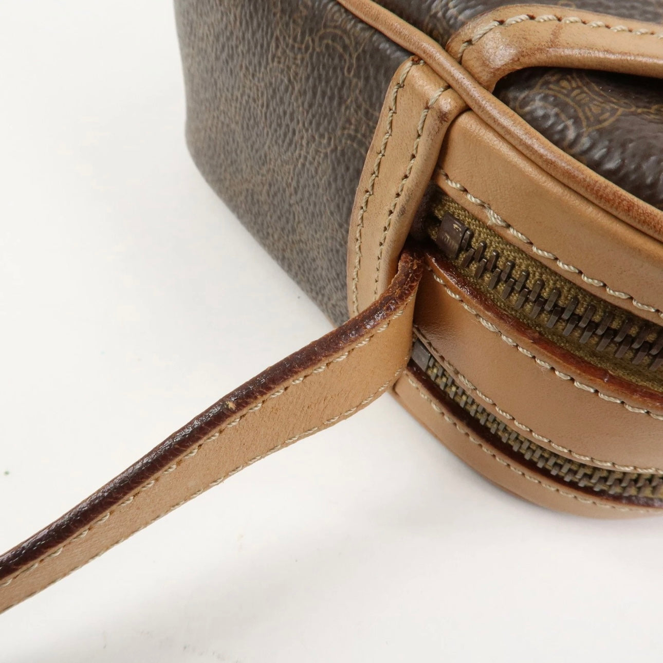 CELINE Macadam Leather Shoulder Bag Beige Brown Gold