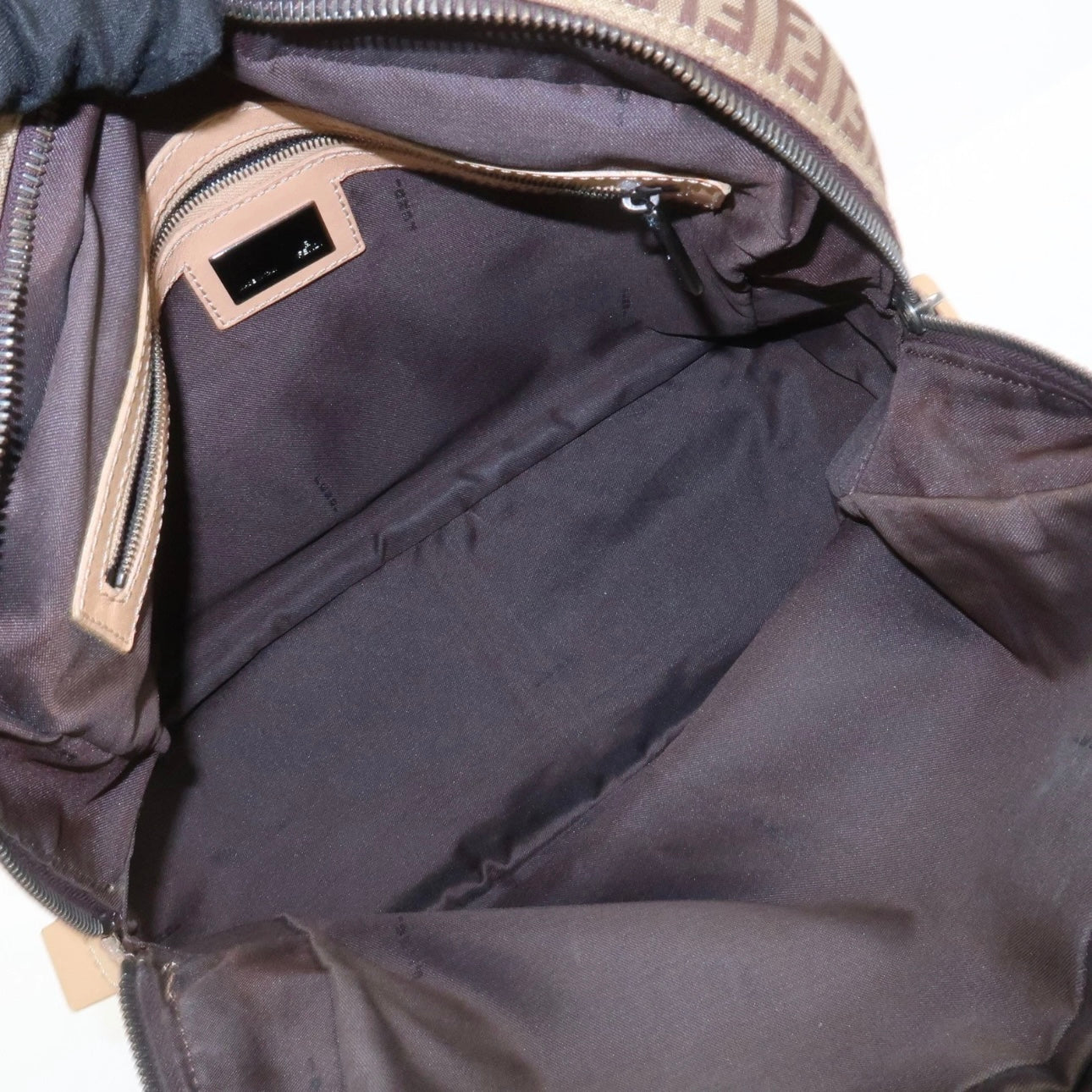 FENDI Zucchino Canvas Leather Shoulder Bag Beige