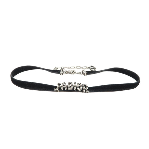 Christian Dior Metal Velour Rhine Stone Choker- Black Silver