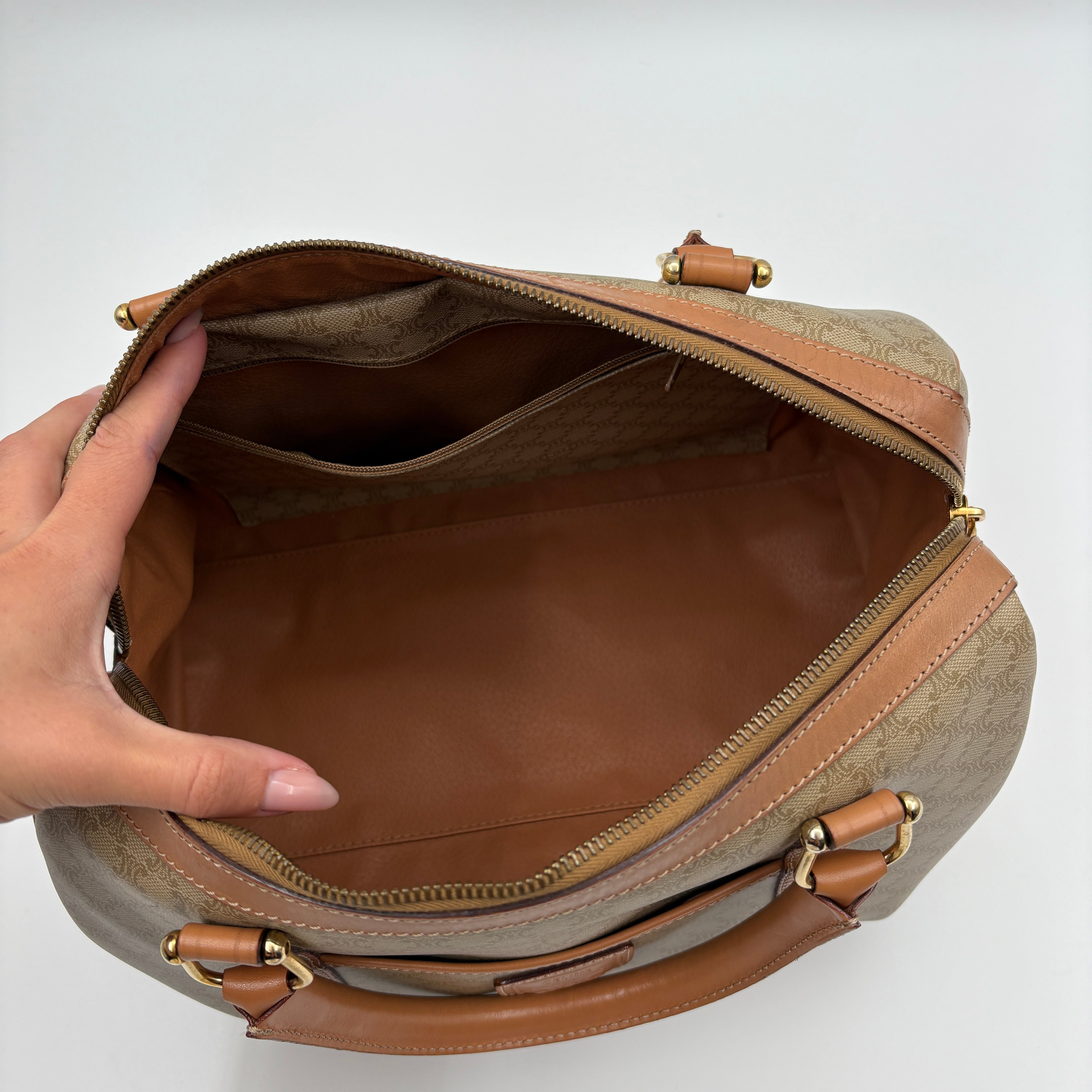 Handbag Mini Boston Bag Macadam Pattern Beige