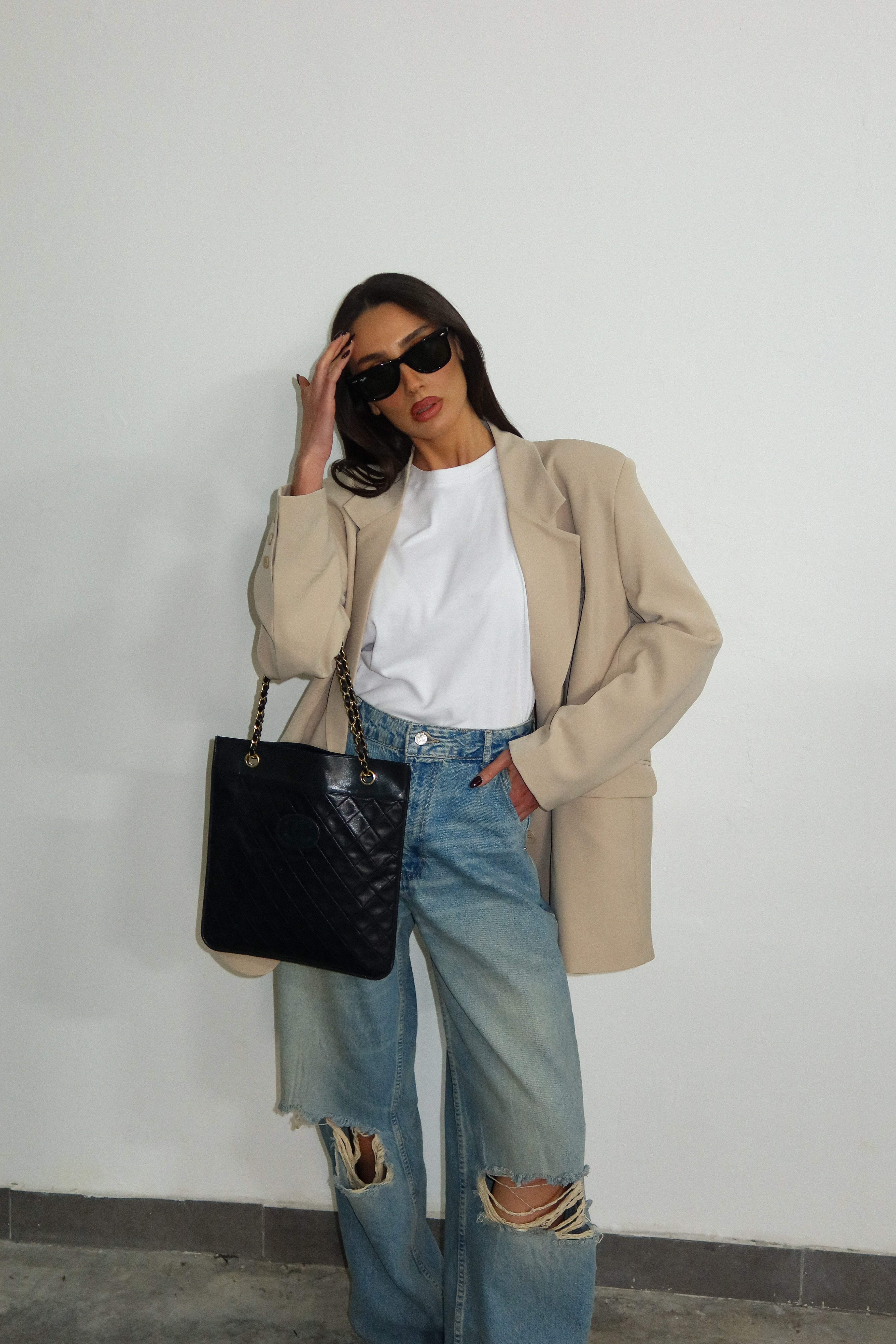 Matelasse Chain Tote Bag Leather Black