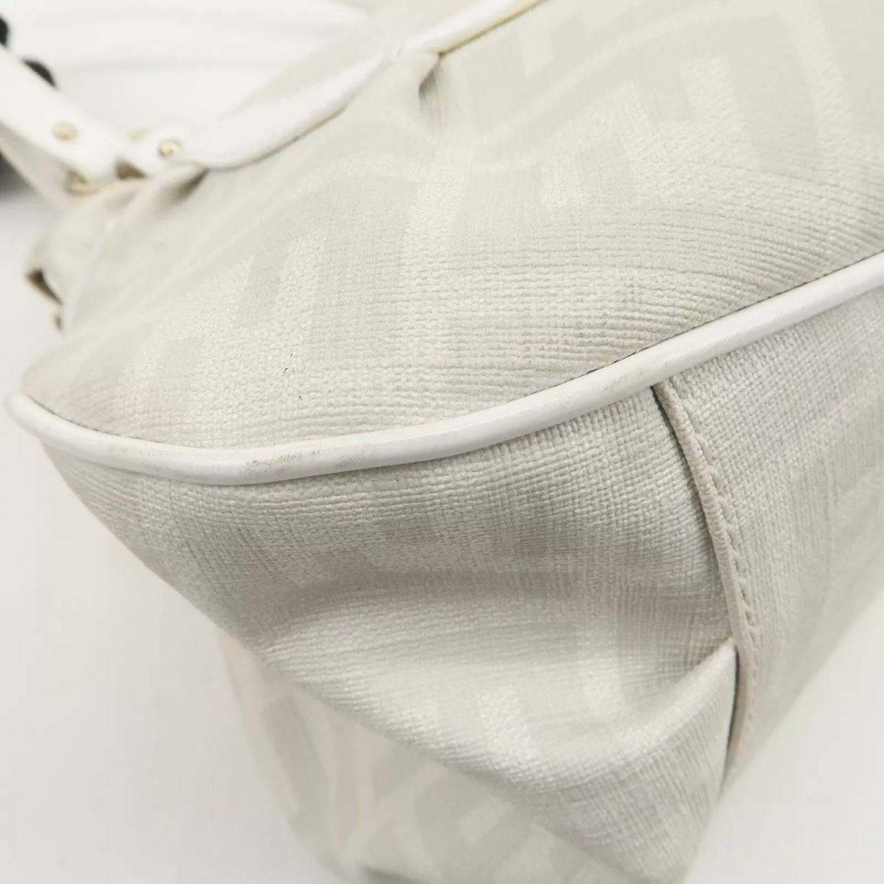 FENDI Zucca PVC Leather Shoulder Bag White Gold Hardware