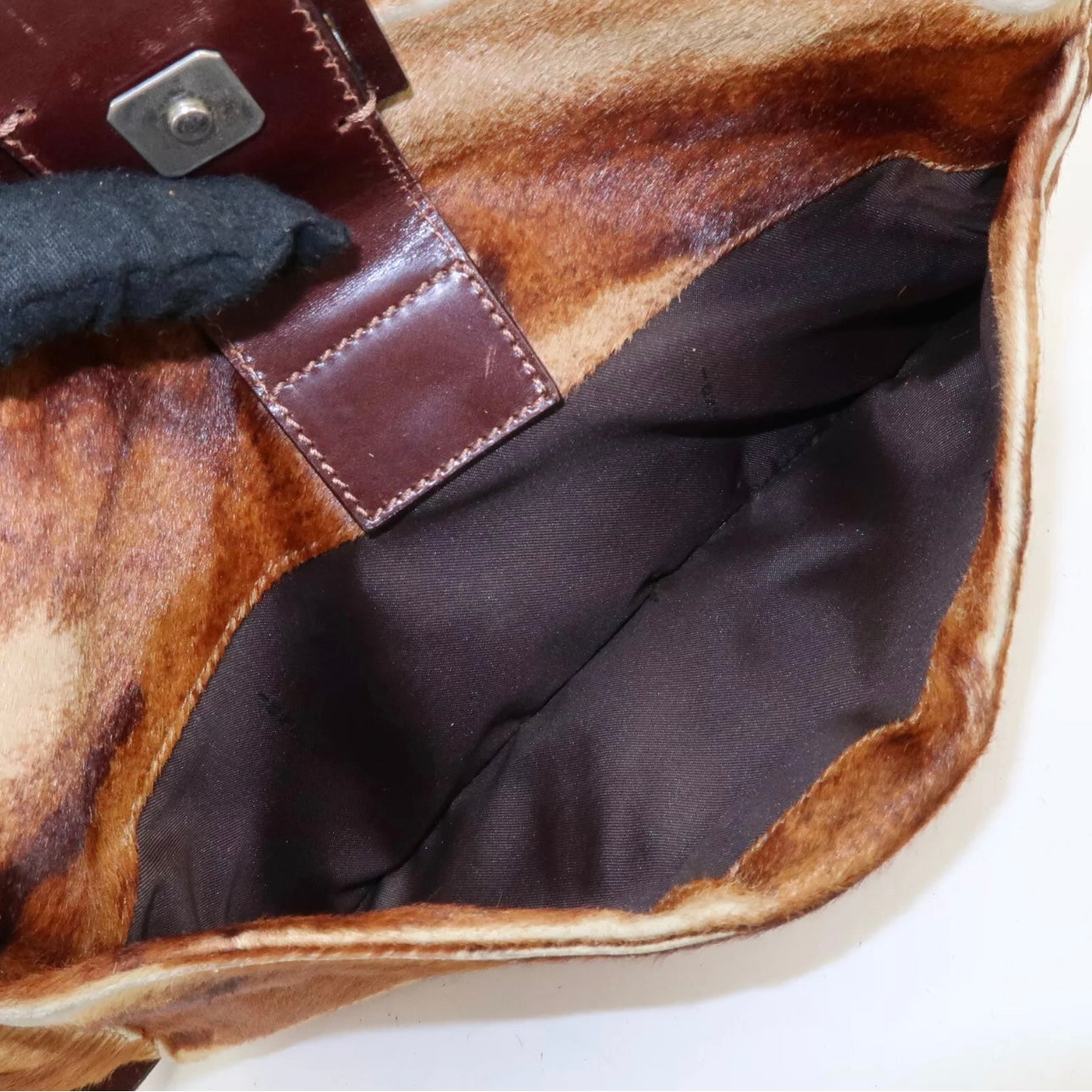 FENDI Calf Leather Shoulder Bag Brown Beige