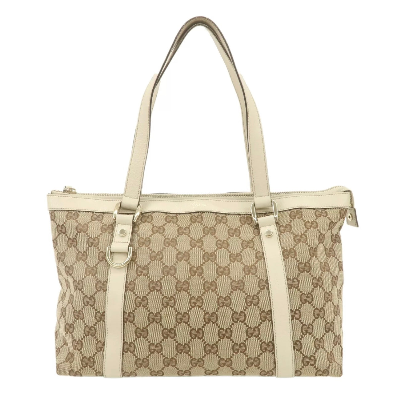 Gucci Abbey GG Canvas Leather Tote Bag Beige Ivory