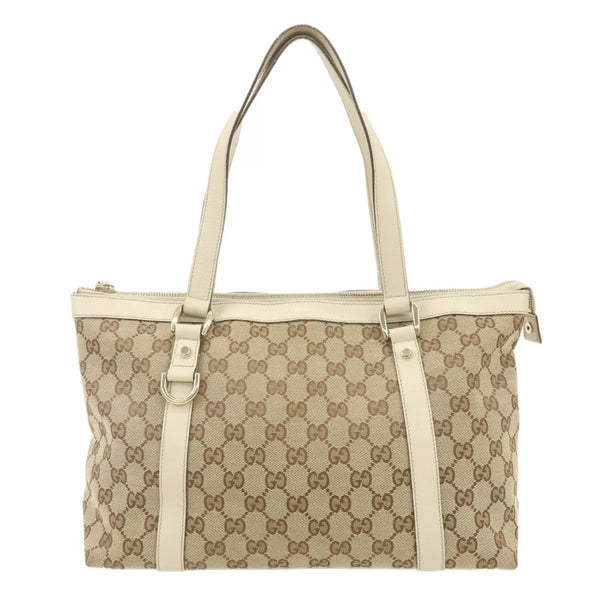 Gucci Abbey GG Canvas Leather Tote Bag Beige Ivory