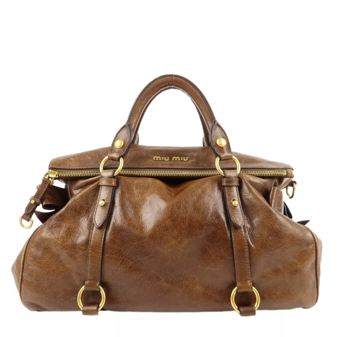 MIU MIU Leather 2Way Bag Shoulder Bag Crossbody Bag Brown