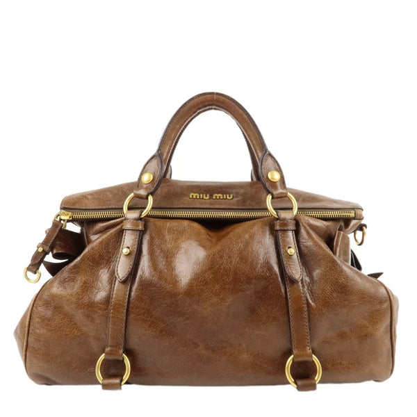 MIU MIU Leather 2Way Bag Shoulder Bag Crossbody Bag Brown