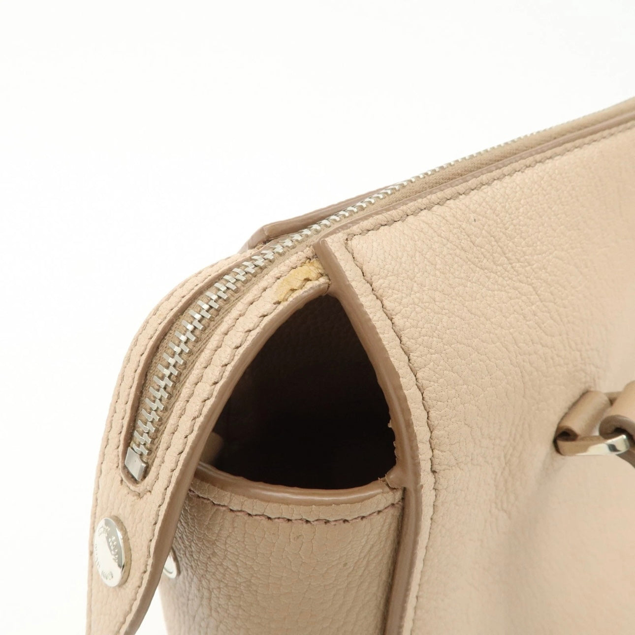 MIU MIU Leather 2Way Hand Bag Beige Pink Beige