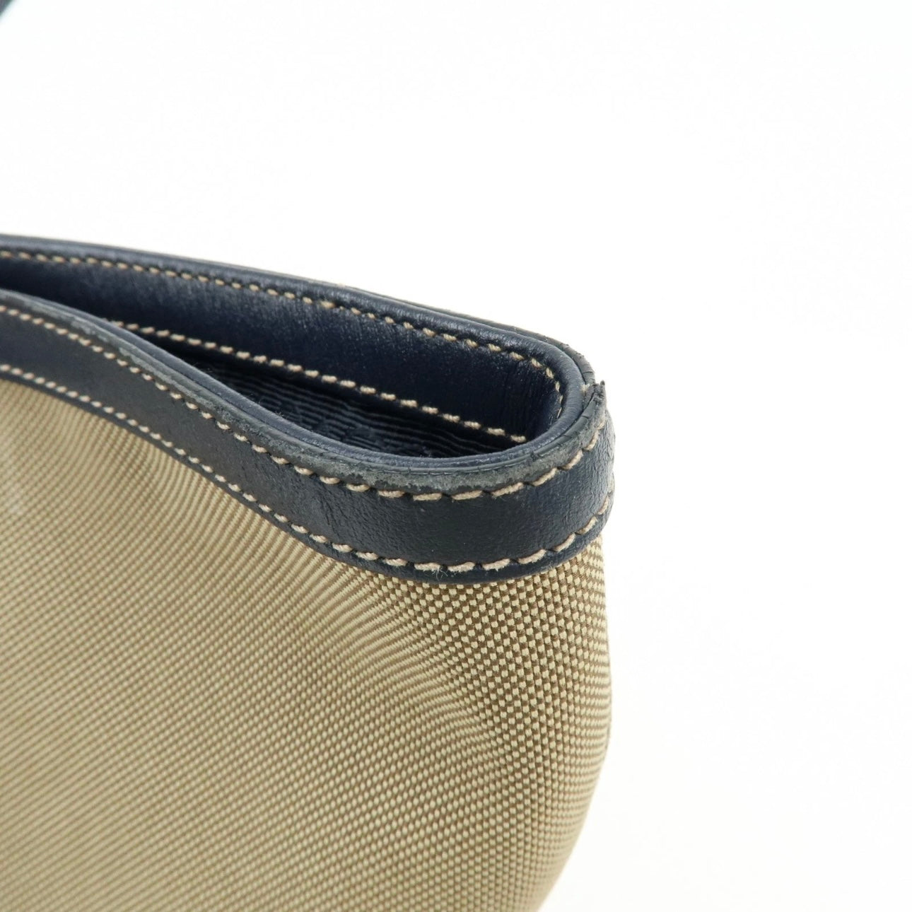 PRADA Logo Jacguard Leather Tote Bag Beige Navy