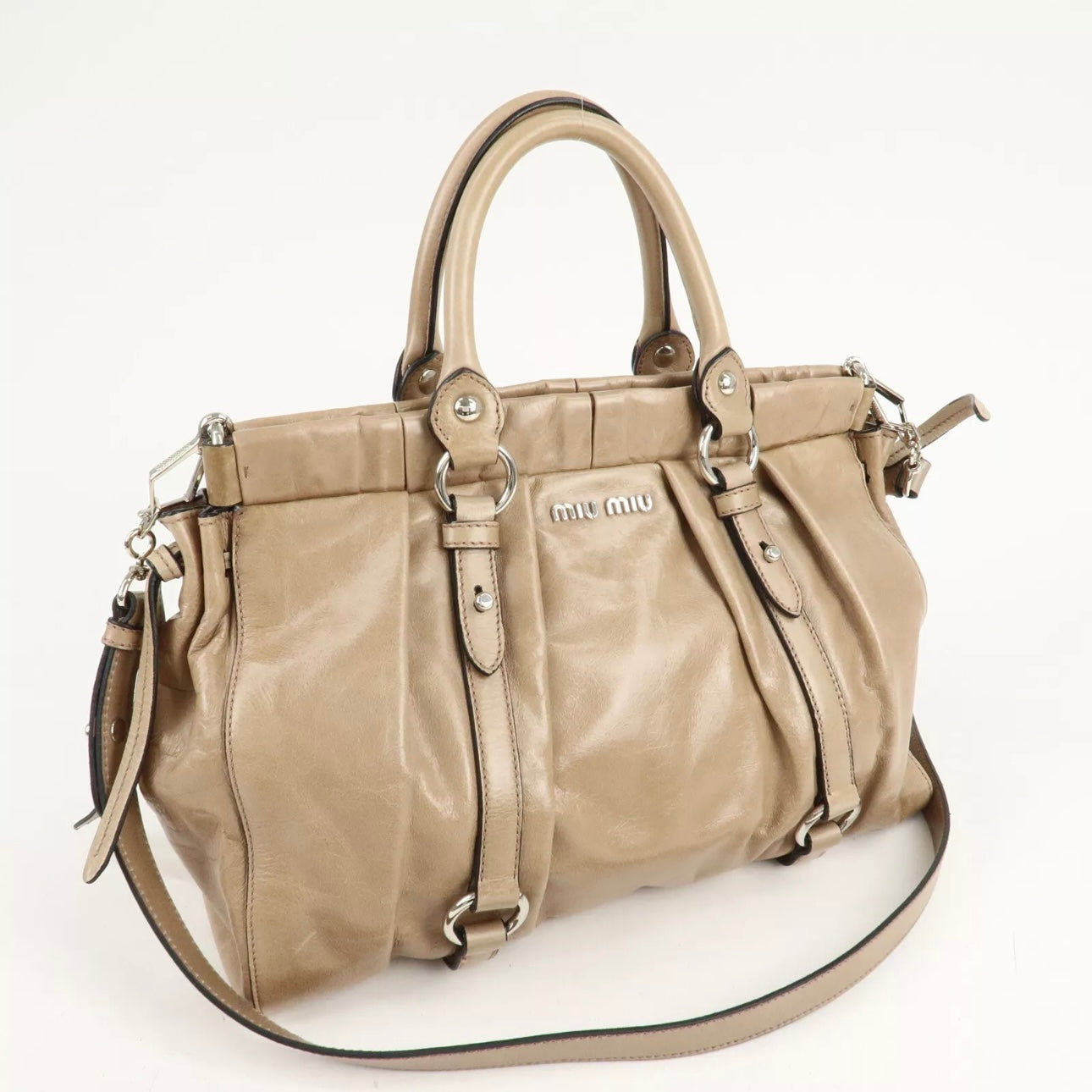 PRE ORDER! MIU MIU Leather Shoulder& Hand Bag Beige
