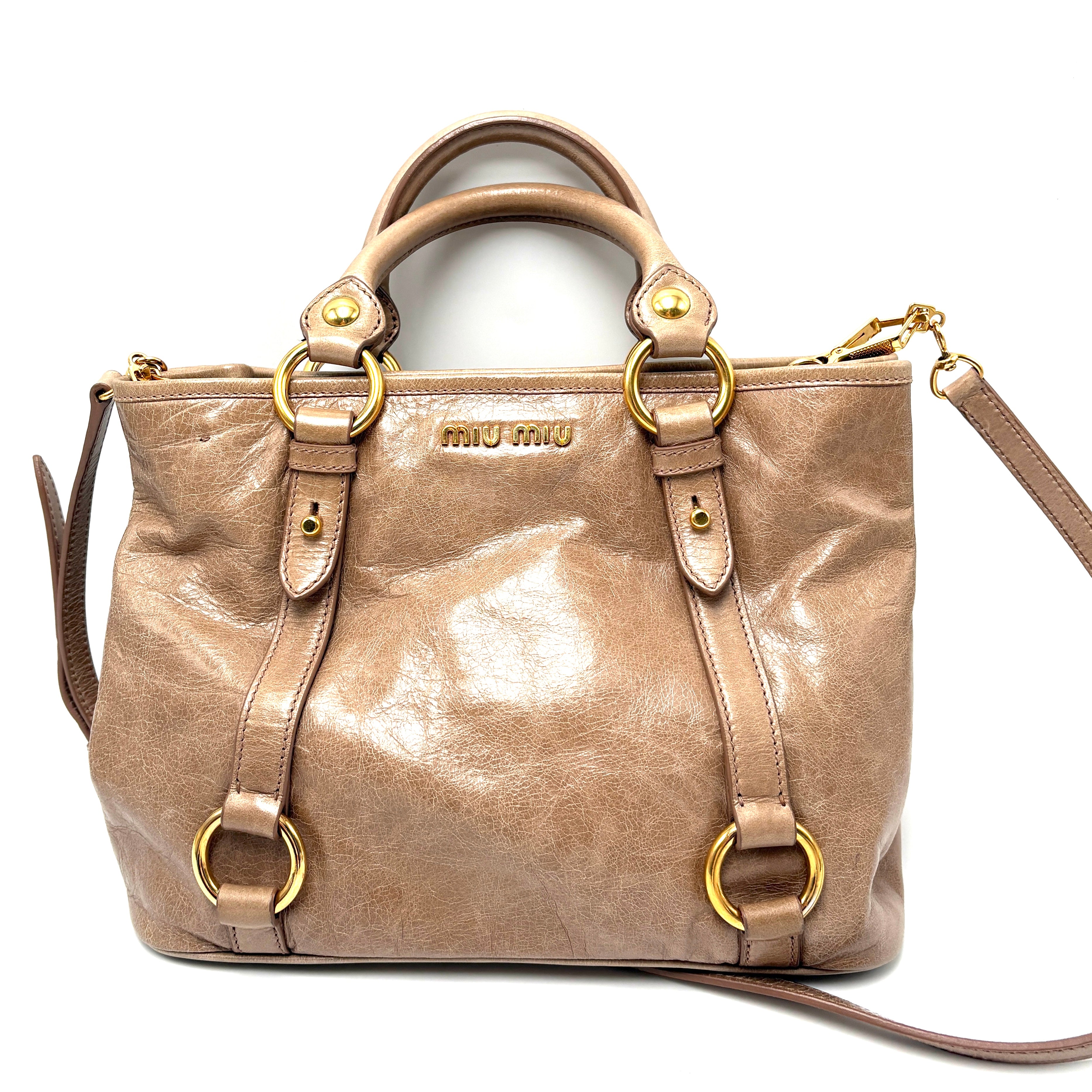 Miu Miu Leather Brown Gathered Handle Shoulder Bag