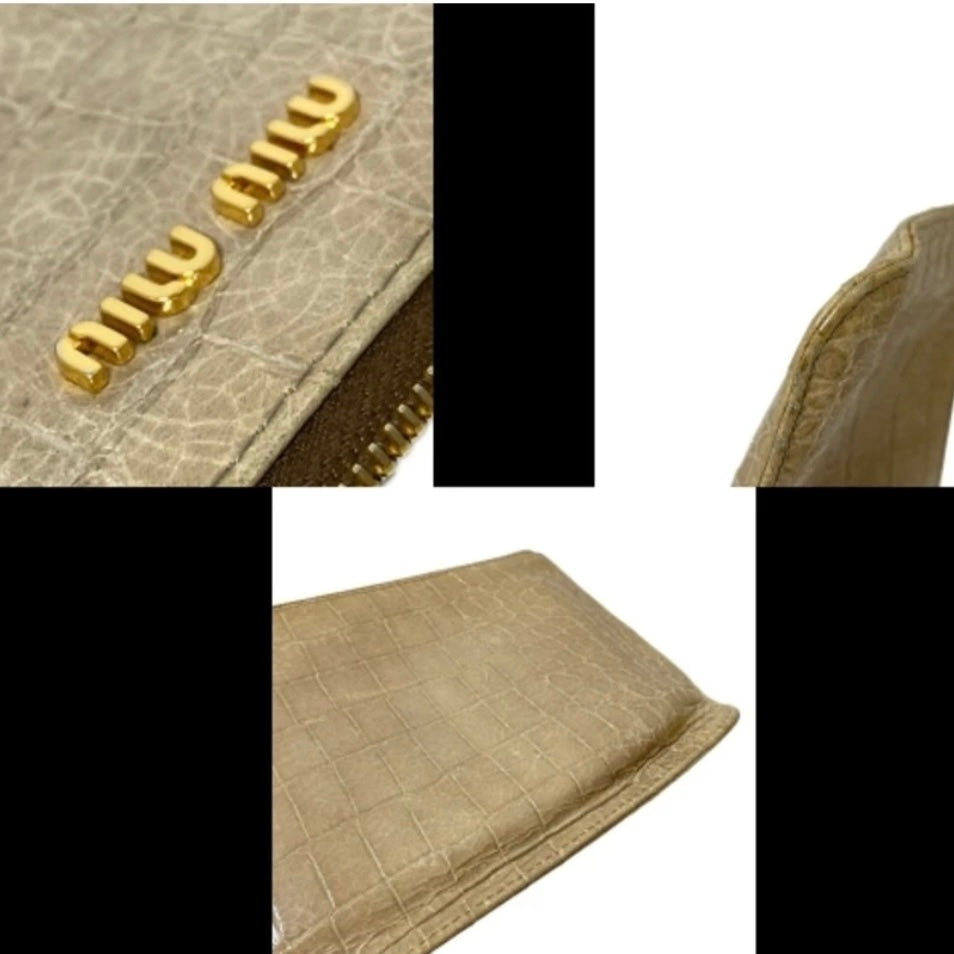Miu Miu Beige Embossed Croco Leather Clutch