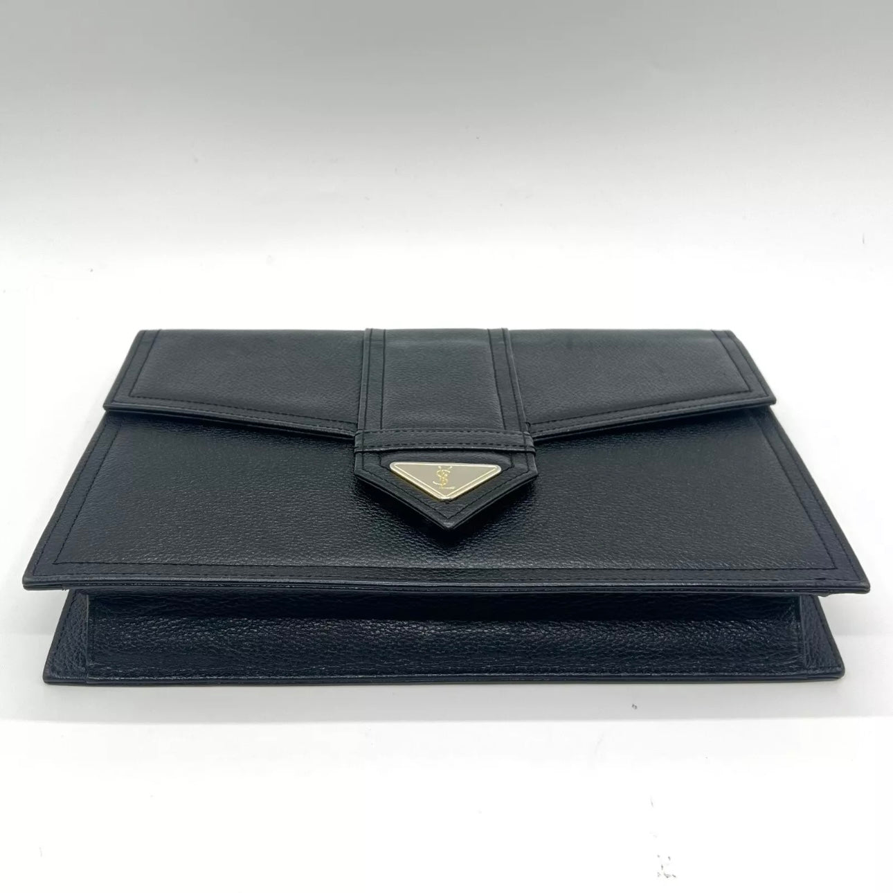 YVES SAINT LAURENT Clutch Bag Leather Black Vintage