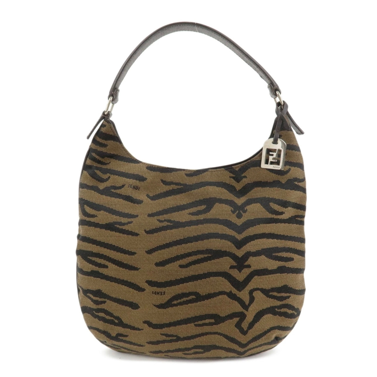 FENDI Canvas Leather Shoulder Bag Hand Bag Zebra Motif
