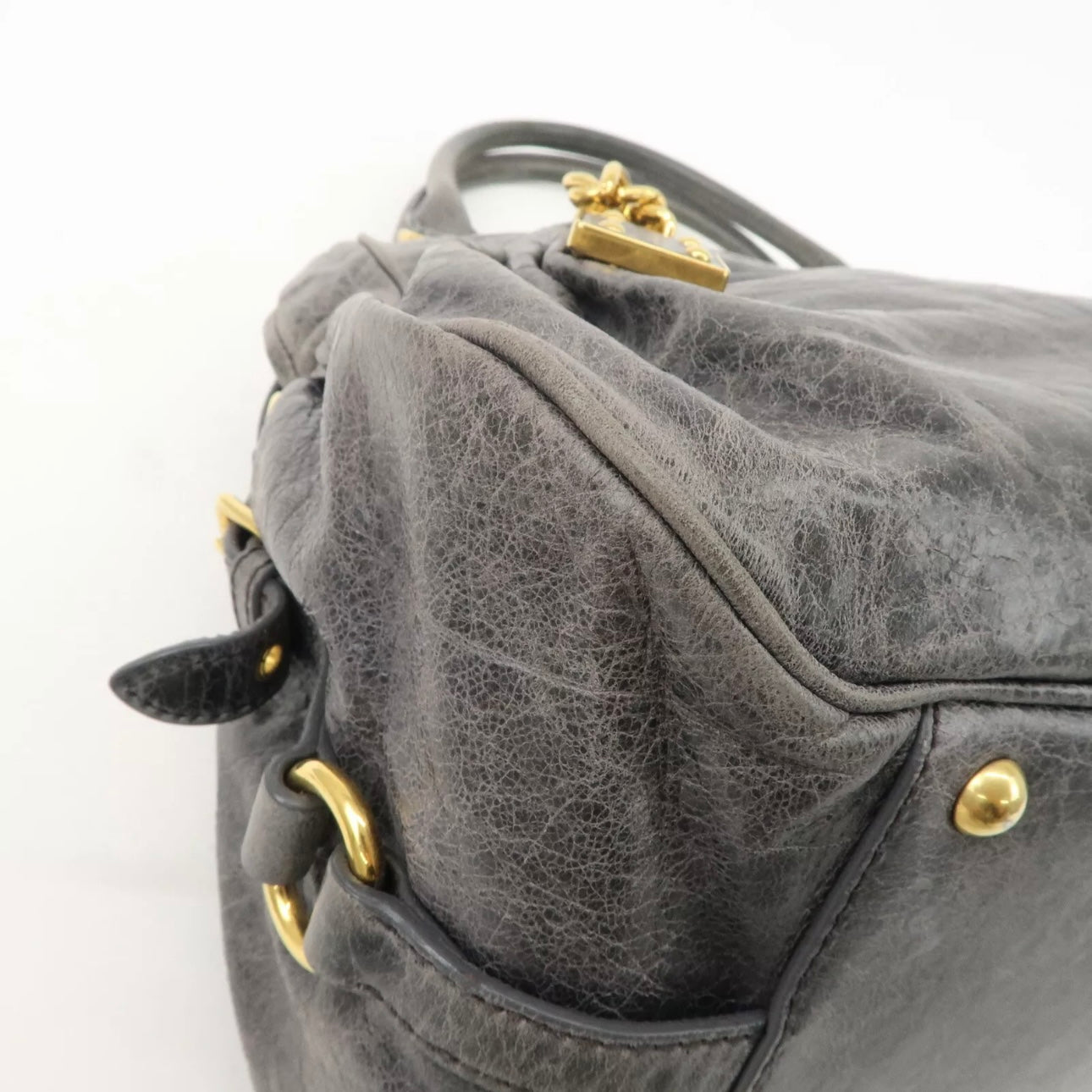 MIU MIU Leather Shoulder Bag Gray Gold Hardware
