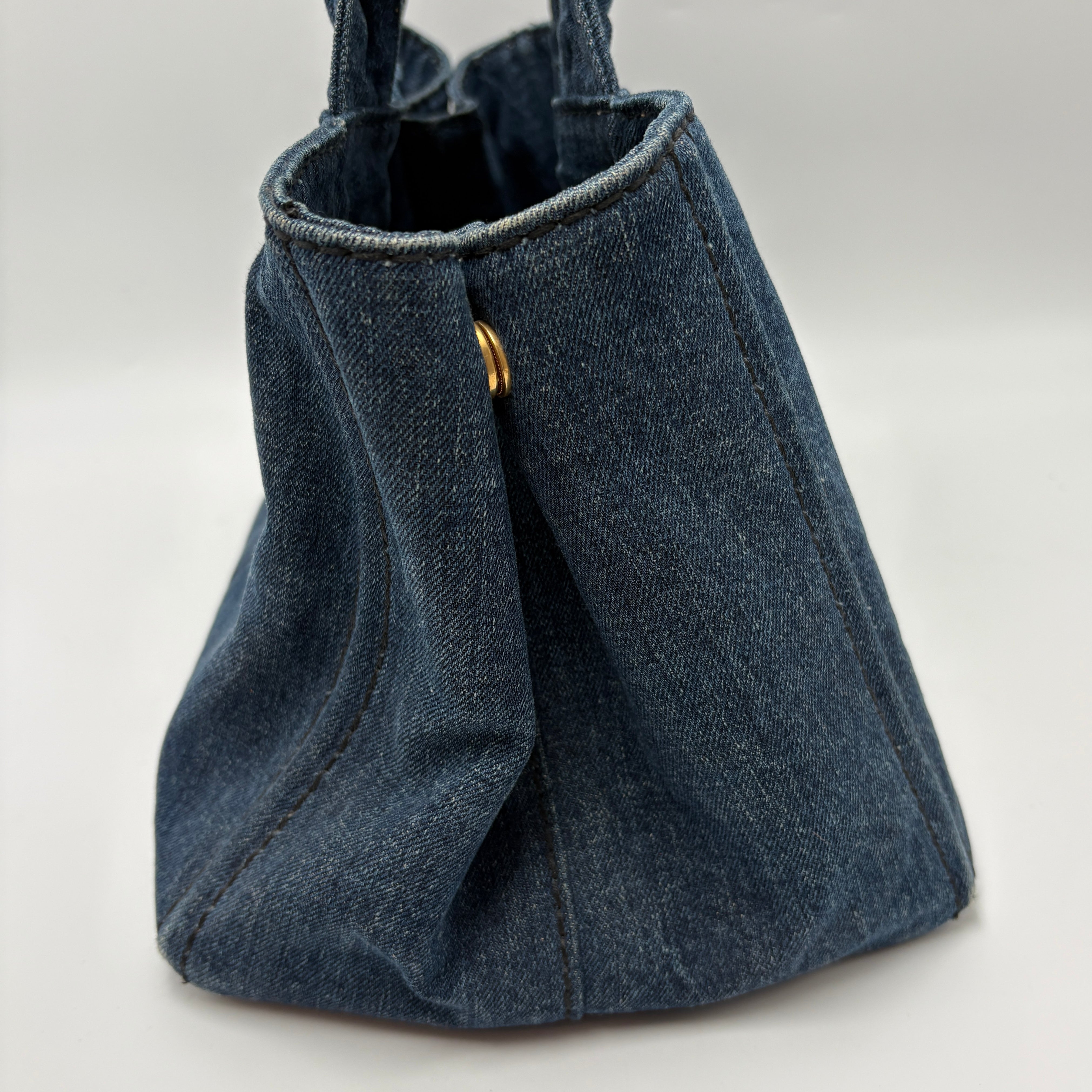 PRADA CANAPA LARGE CANVAS TOTE BAG HAND BAG DENIM BLUE