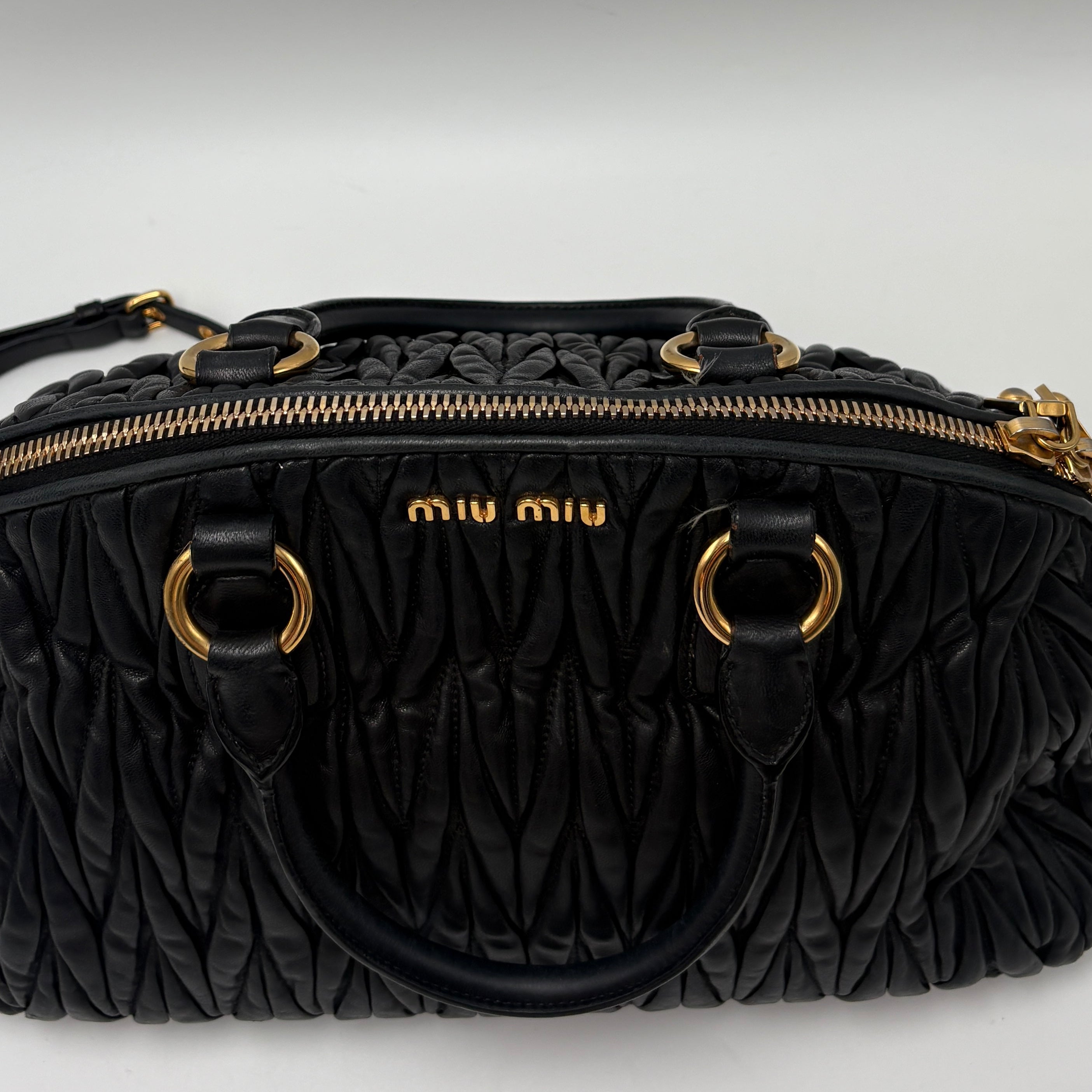 Miu Miu Matelassé Lambskin Leather Double Handle Handbag Black