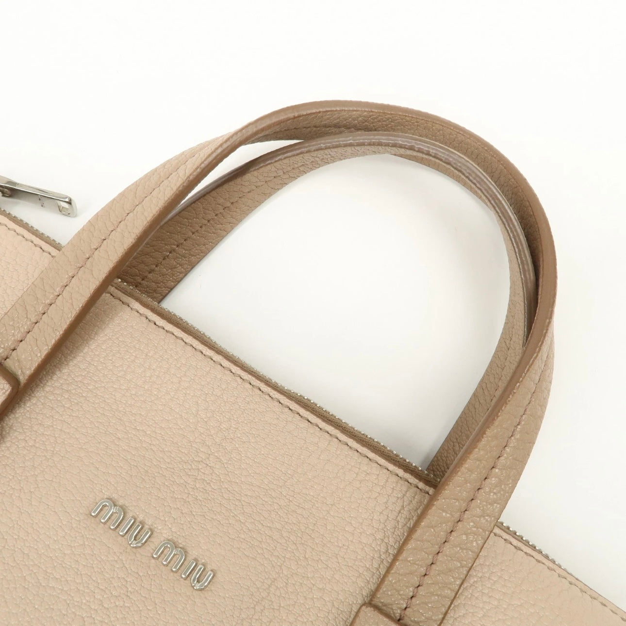 MIU MIU Leather 2Way Hand Bag Beige Pink Beige