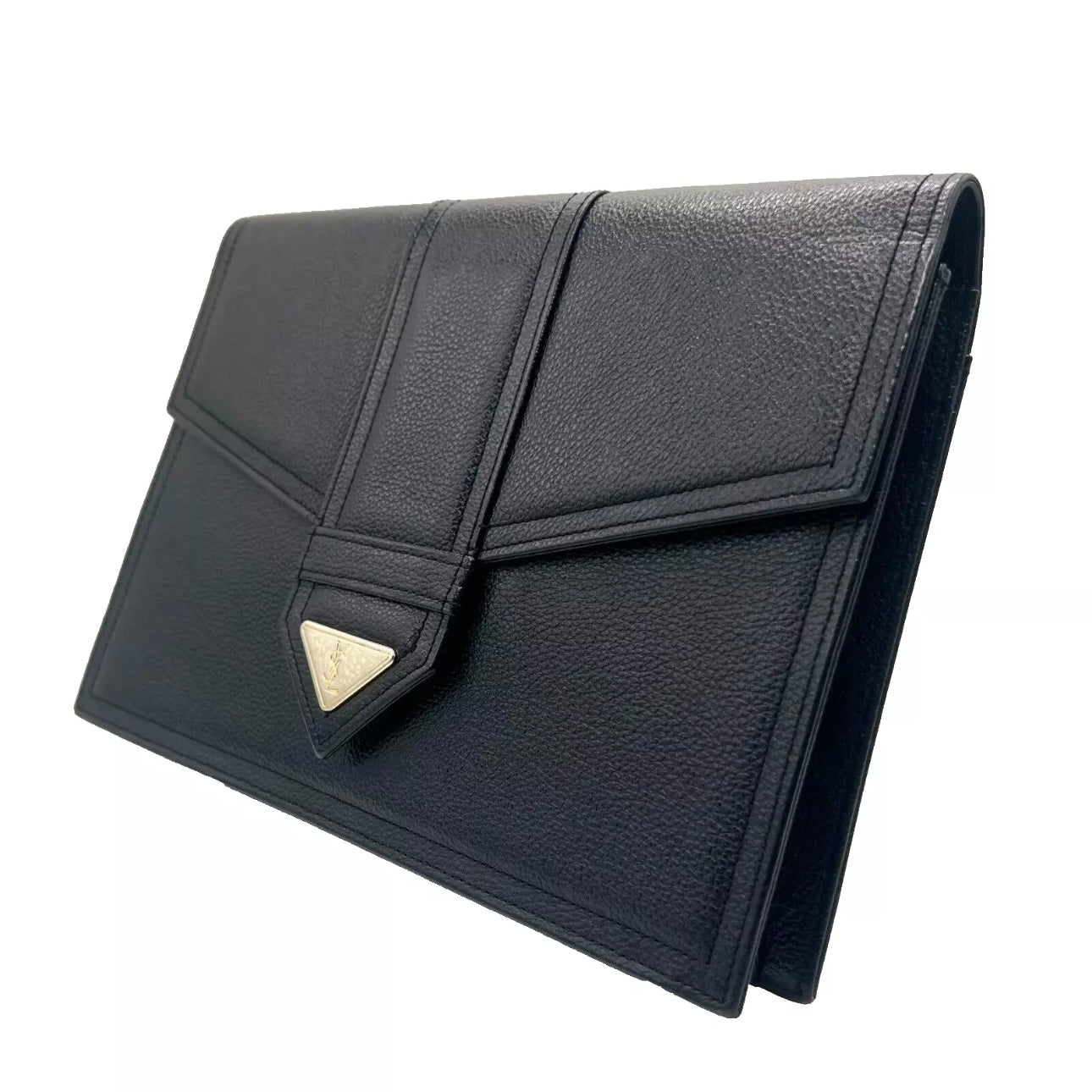 YVES SAINT LAURENT Clutch Bag Leather Black Vintage