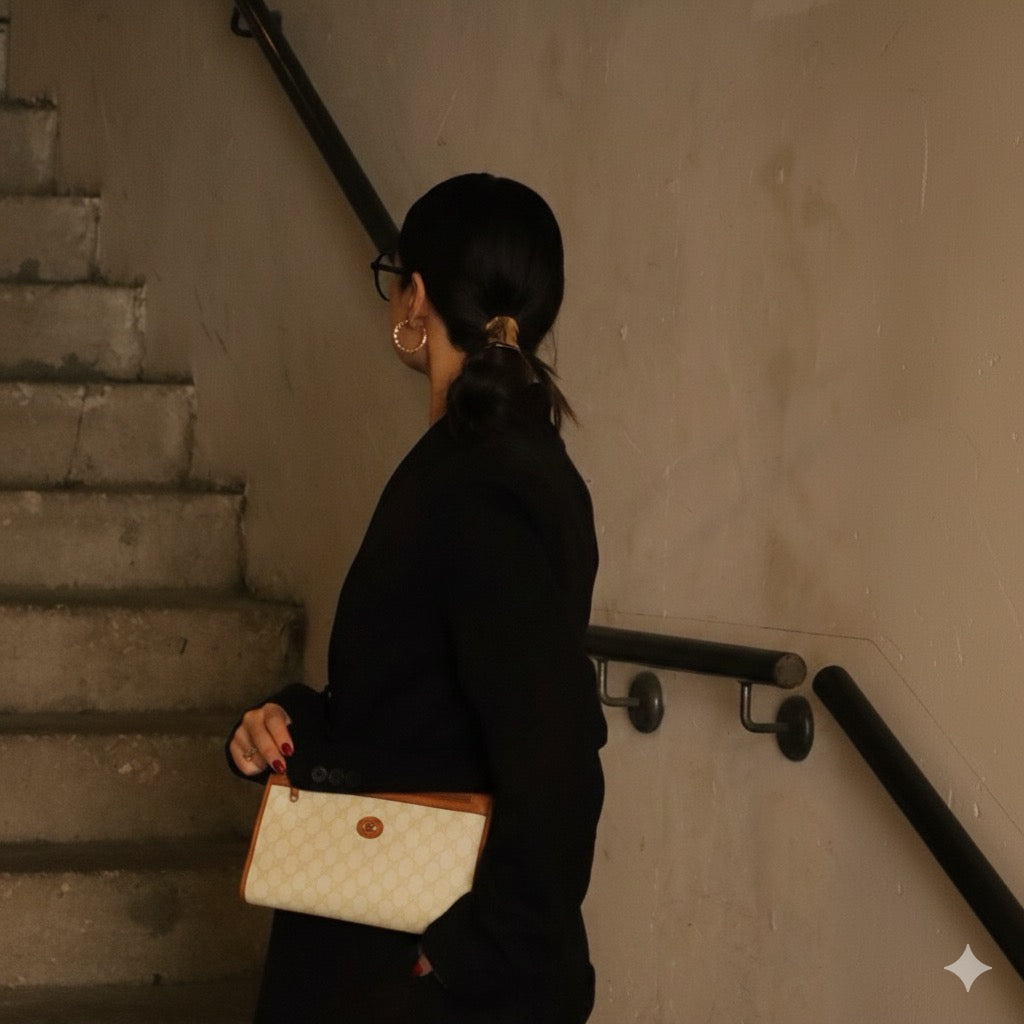 Gucci GG Supreme Clutch Bag - White Brown, PVC Leather 